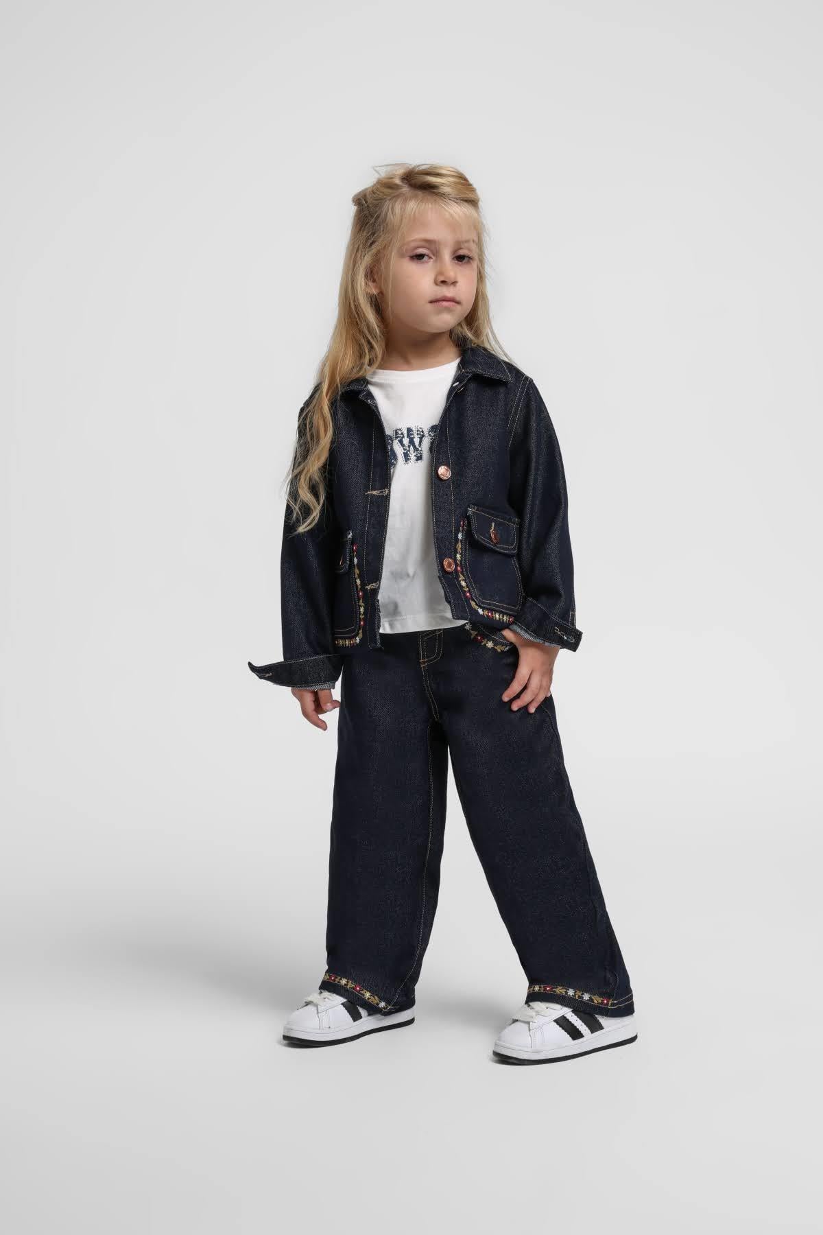 Escabel Kız Bebek 1-5 Yaş Nakışlı Denim Ceket Lacivert