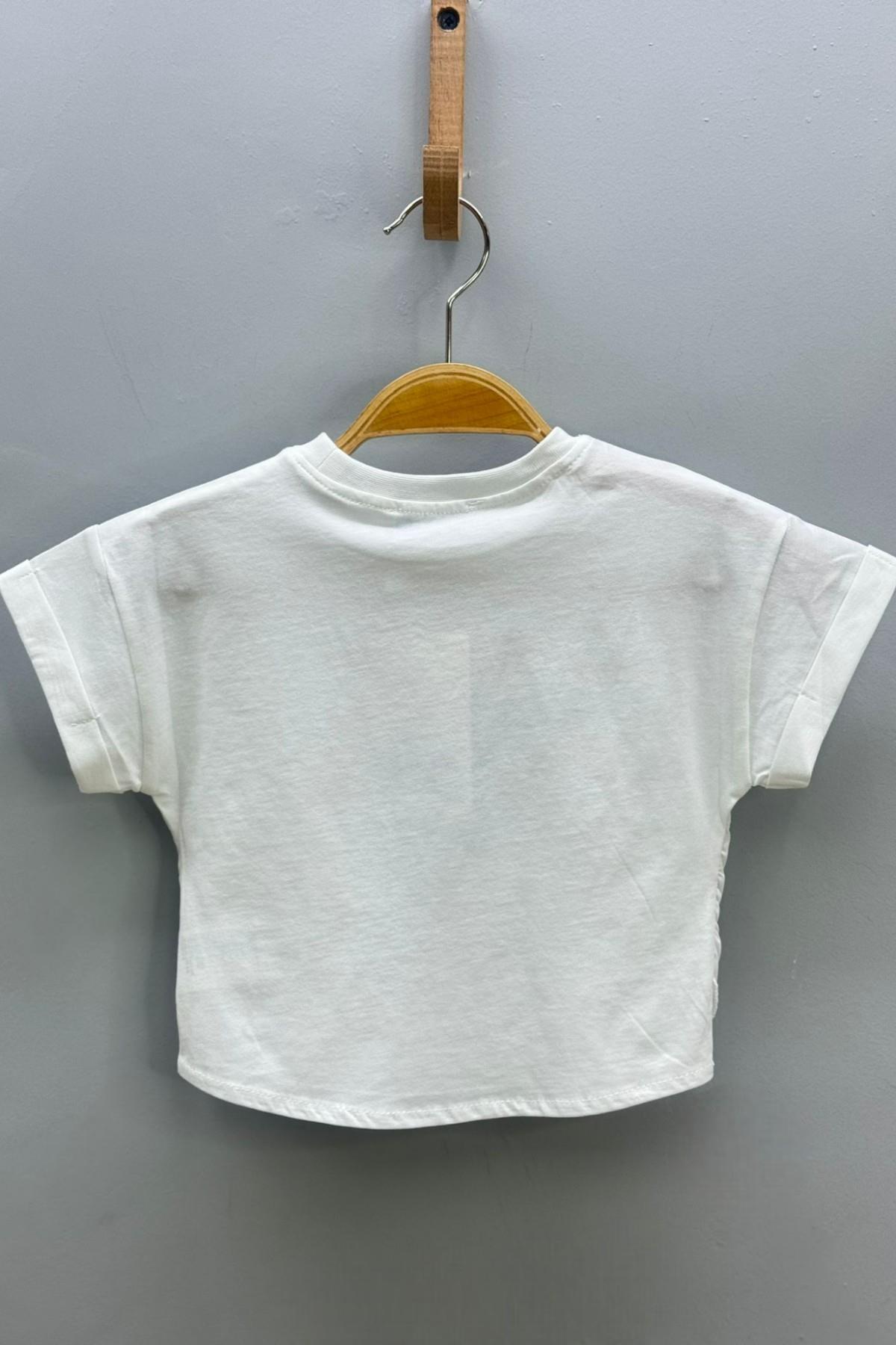 Escabel Kız Çocuk 1-5 Yaş %100 Pamuk Astarlı Baskılı Bluz 35812 Ekru