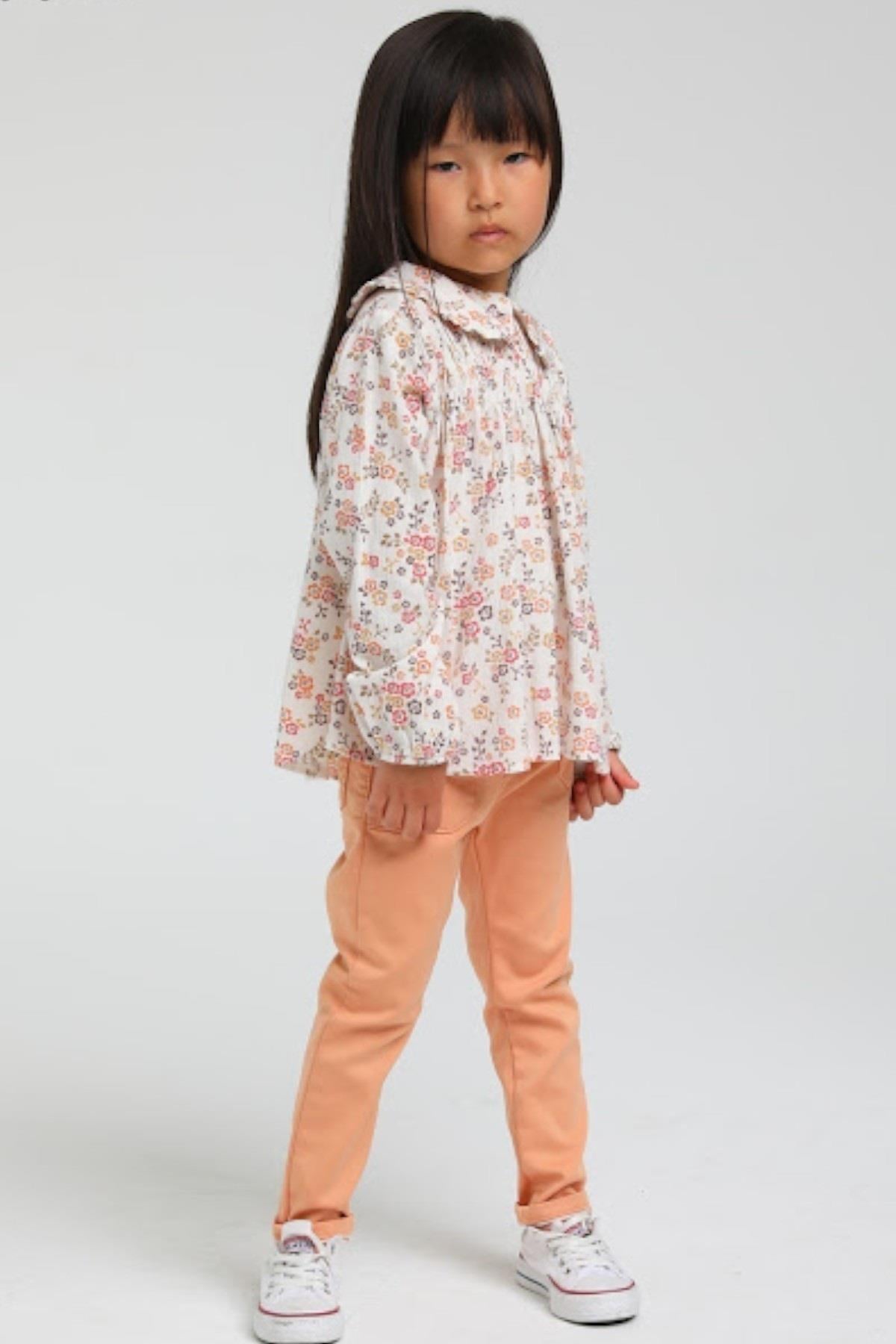 Escabel Kız Çocuk 1-5 Yaş Dar Paça Renkli Denim Pantolon 23006 Somon