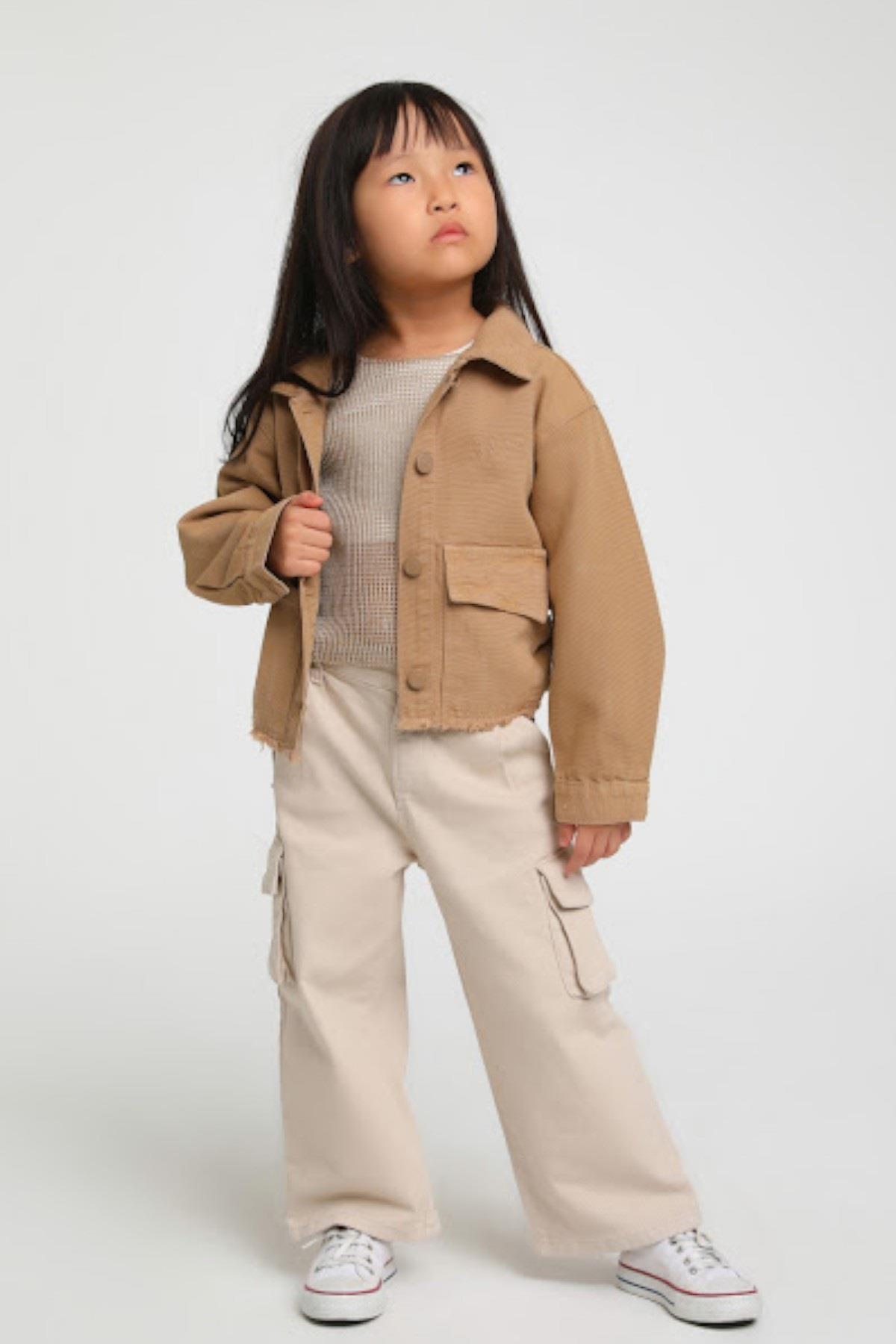 Escabel Kız Çocuk 1-5 Yaş Kargo Cep Bol Paça Pantolon 2401 Ten Rengi