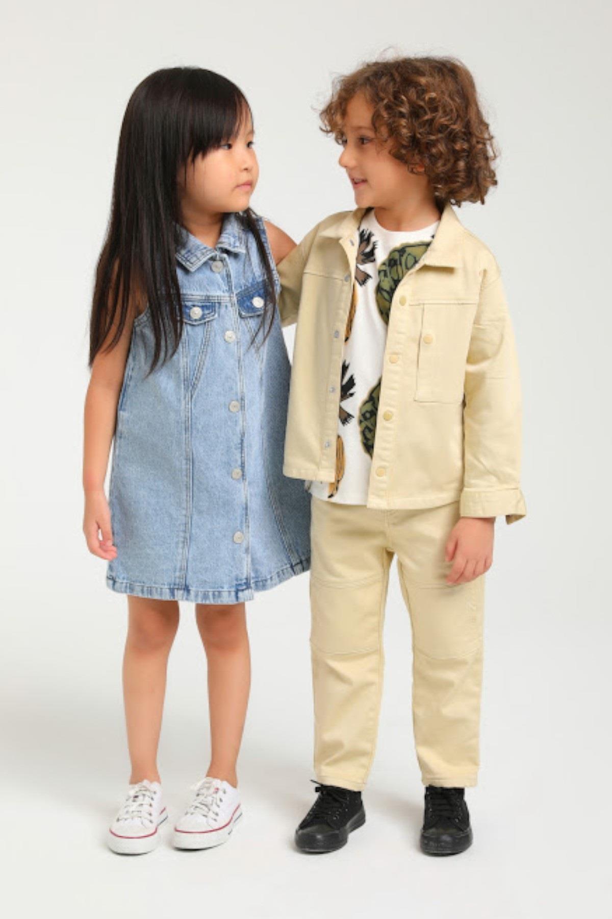 Escabel Kız Çocuk 1-5 Yaş Cepli Denim Elbise Kot Mavi