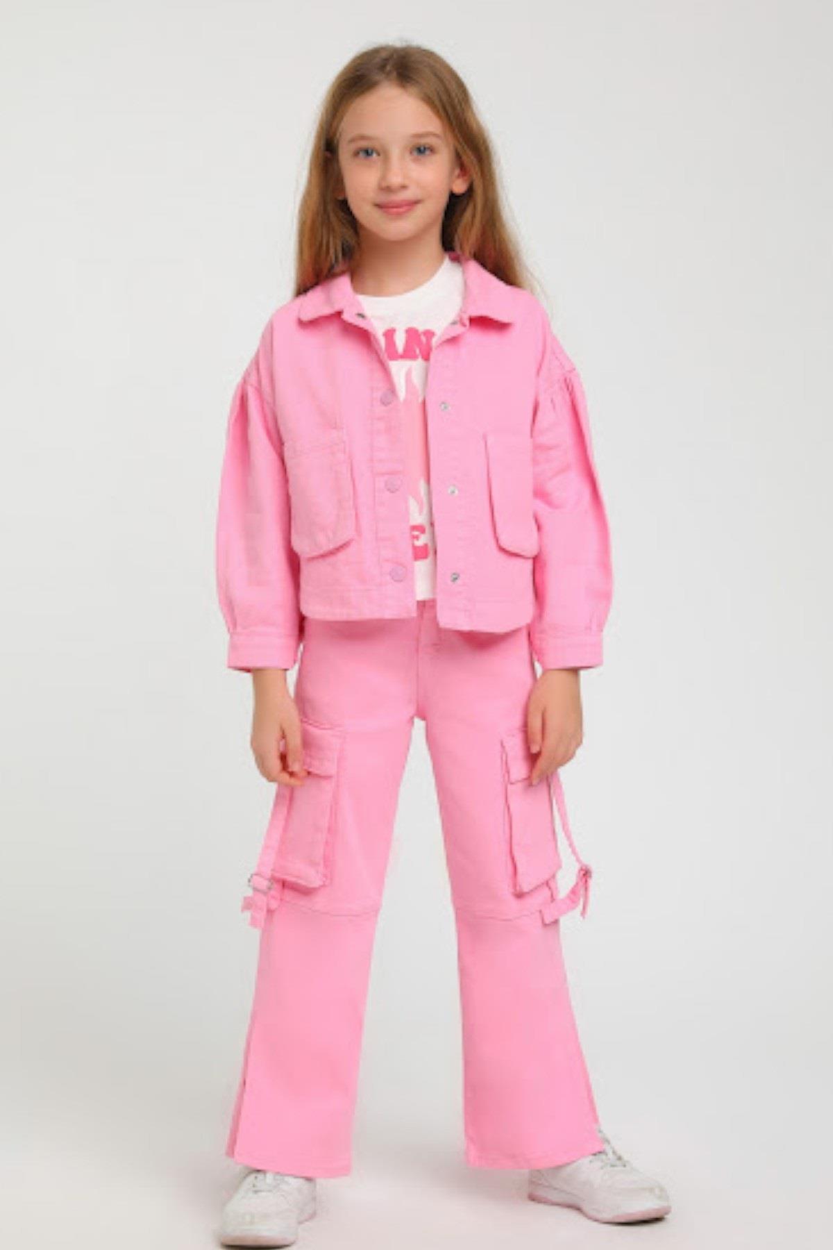 Escabel Kız Çocuk 4-14 Yaş  Renkli Denim Ceket 24216 Pembe