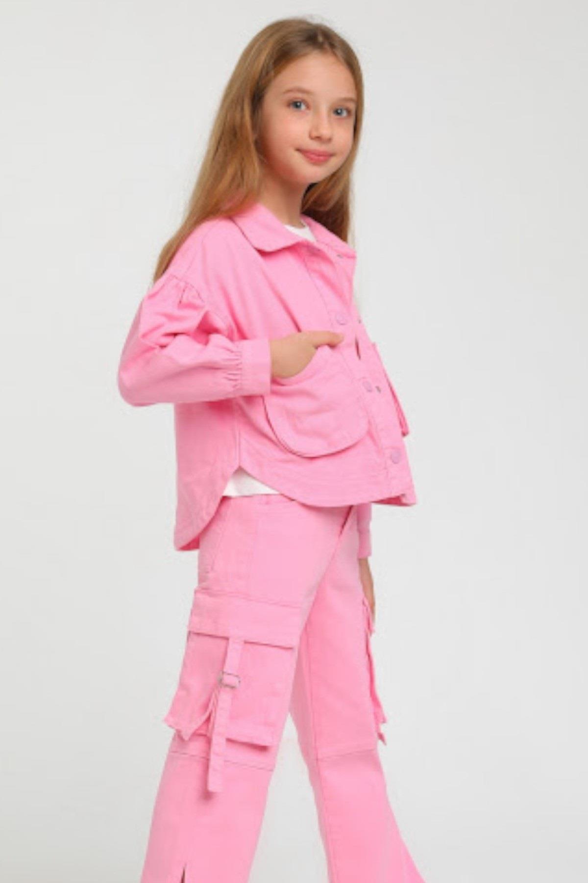 Escabel Kız Çocuk 4-14 Yaş  Renkli Denim Ceket 24216 Pembe