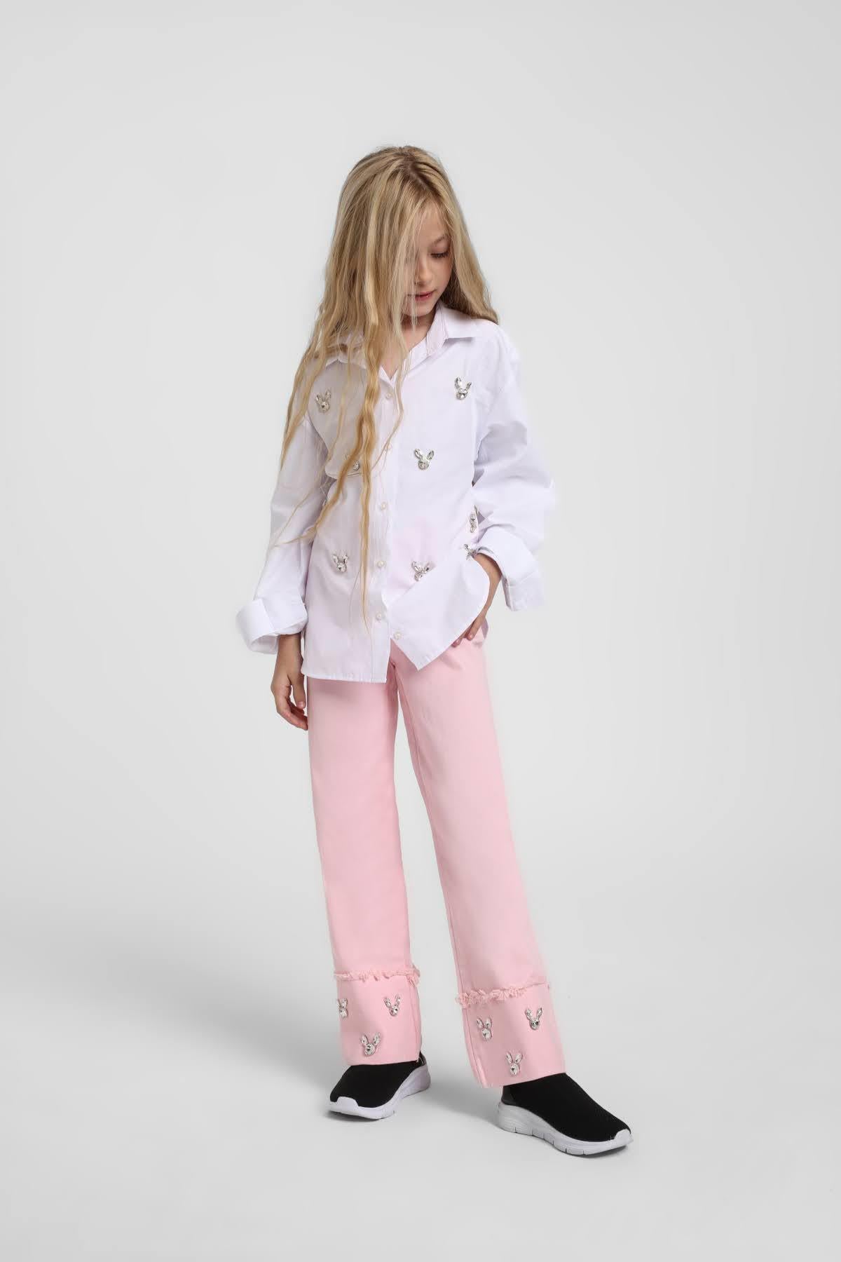 Escabel Kız Çocuk 4-14 Yaş Taş İşlemeli Palazzo Jean Pembe