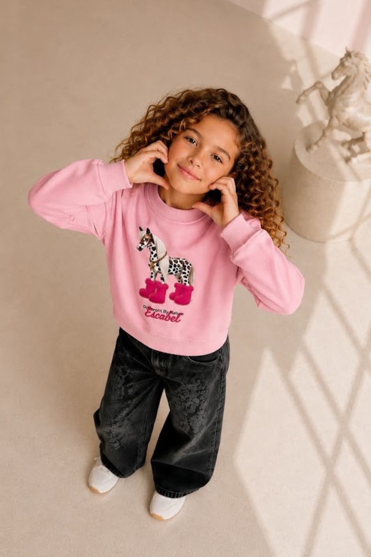 Escabel Kız Çocuk 4-14 Yaş Üç Boyutlu Desenli Sweatshirt Pembe