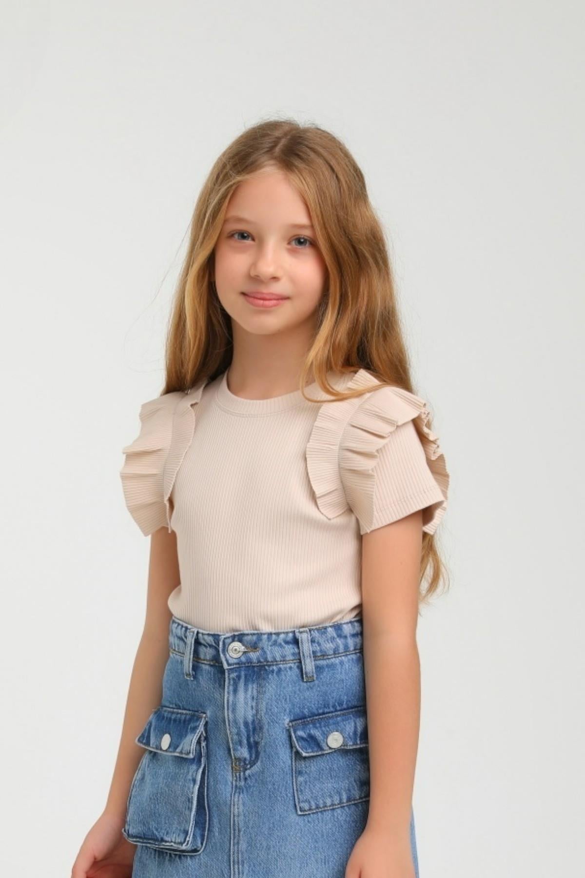 Escabel Kız Çocuk Fırfırlı Kol Kaşkorse Body 35773 Bej