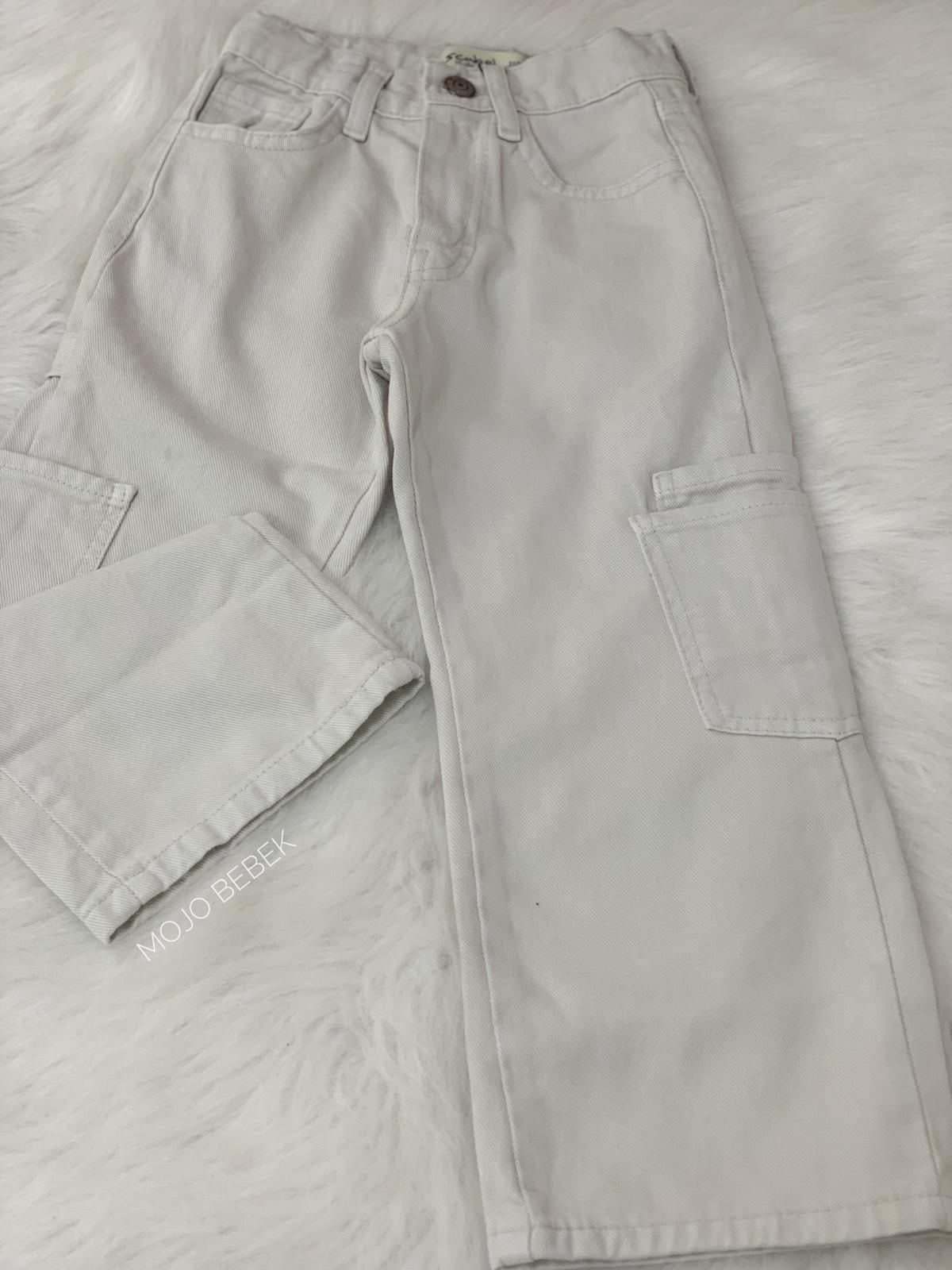 Escabel Kız Çocuk Kargo Cepli İspanyol Paça Kot Pantolon 2270 Taş Rengi