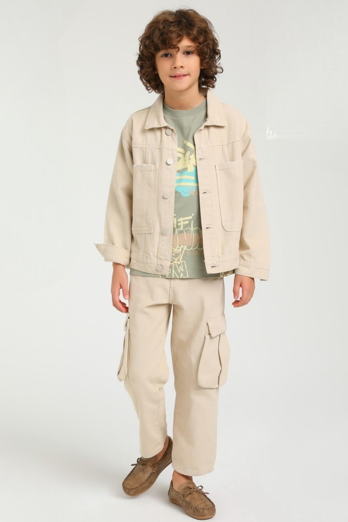 Jack Lions Erkek Çocuk Kargo Cep Bol Paça Pantolon 2421 Taş Rengi