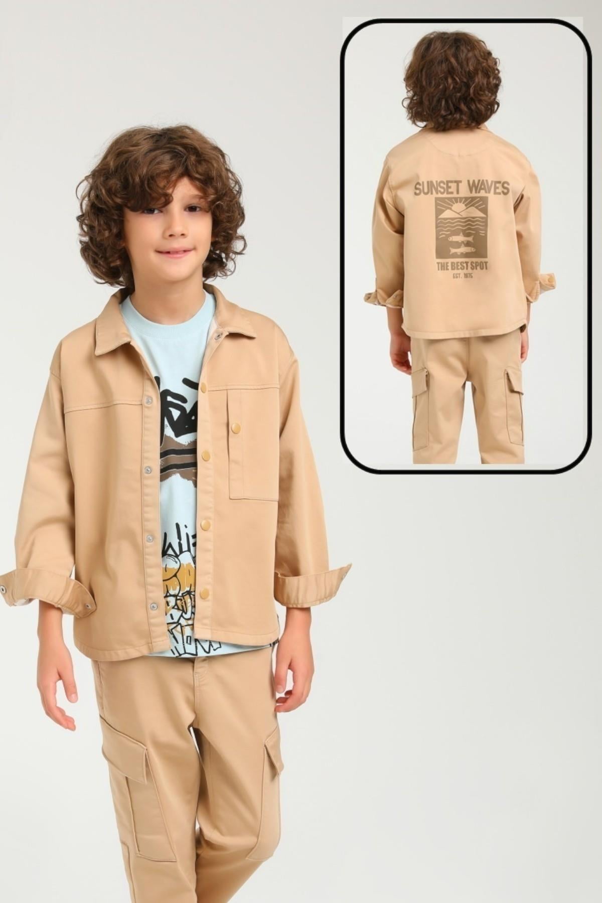 Jack Lions Erkek Çocuk Sırt Baskılı Likralı Gömlek Ceket 24120 Camel