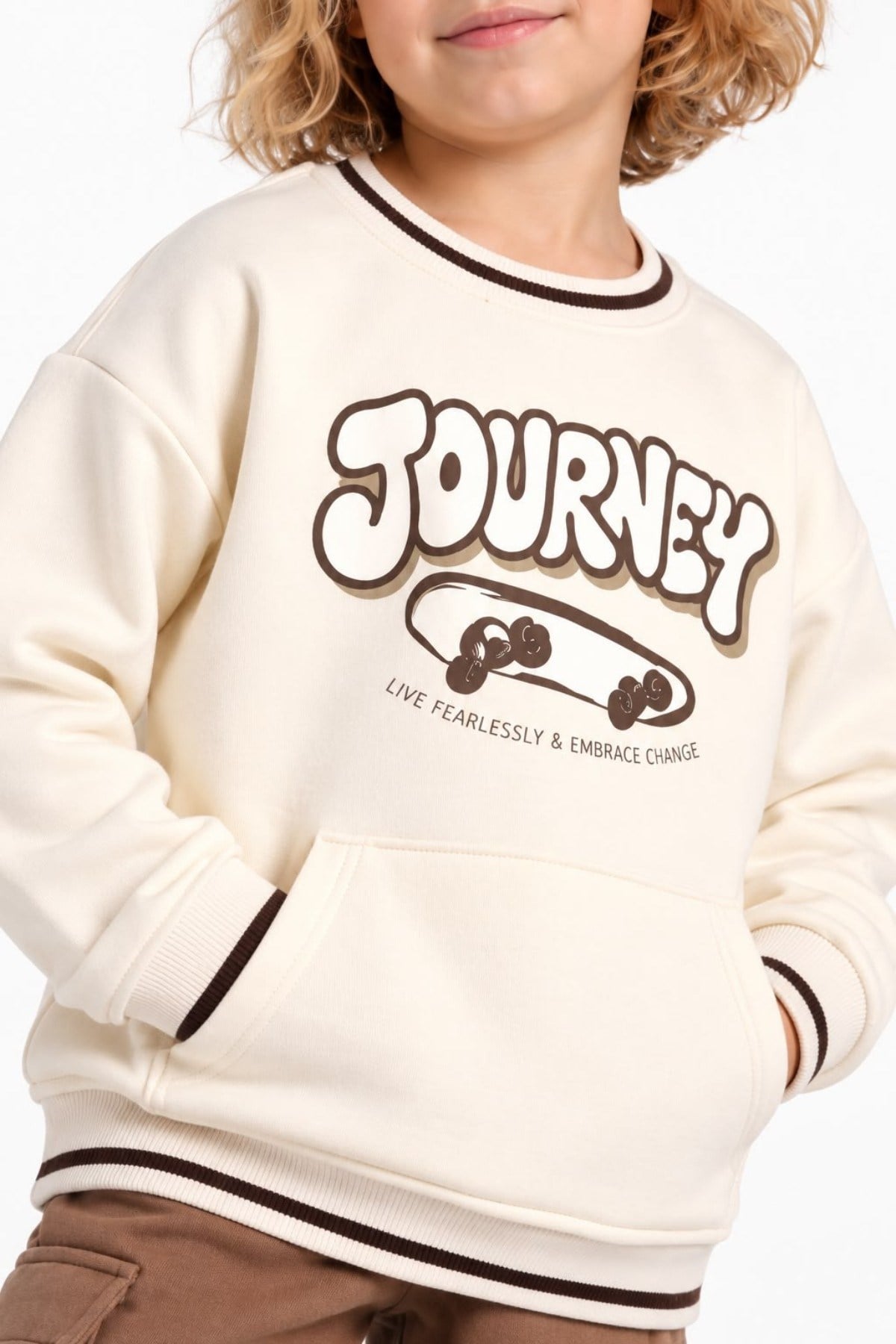 Jacklions Erkek Bebek 1-5 Yaş Journey Desenli Sweatshirt Krem