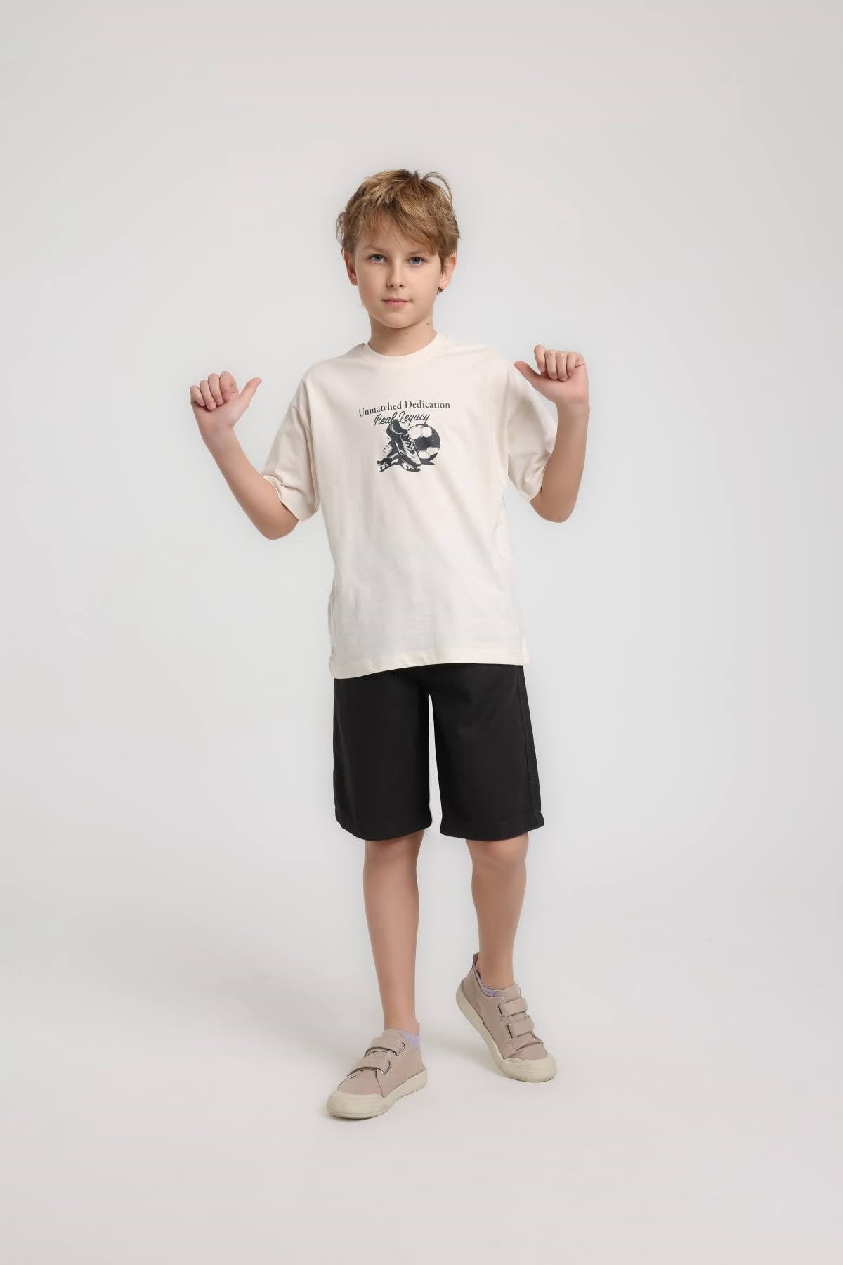 Jacklions Erkek Çocuk 4-14 Yaş Football Desenli Kısa Kol T-Shirt Krem