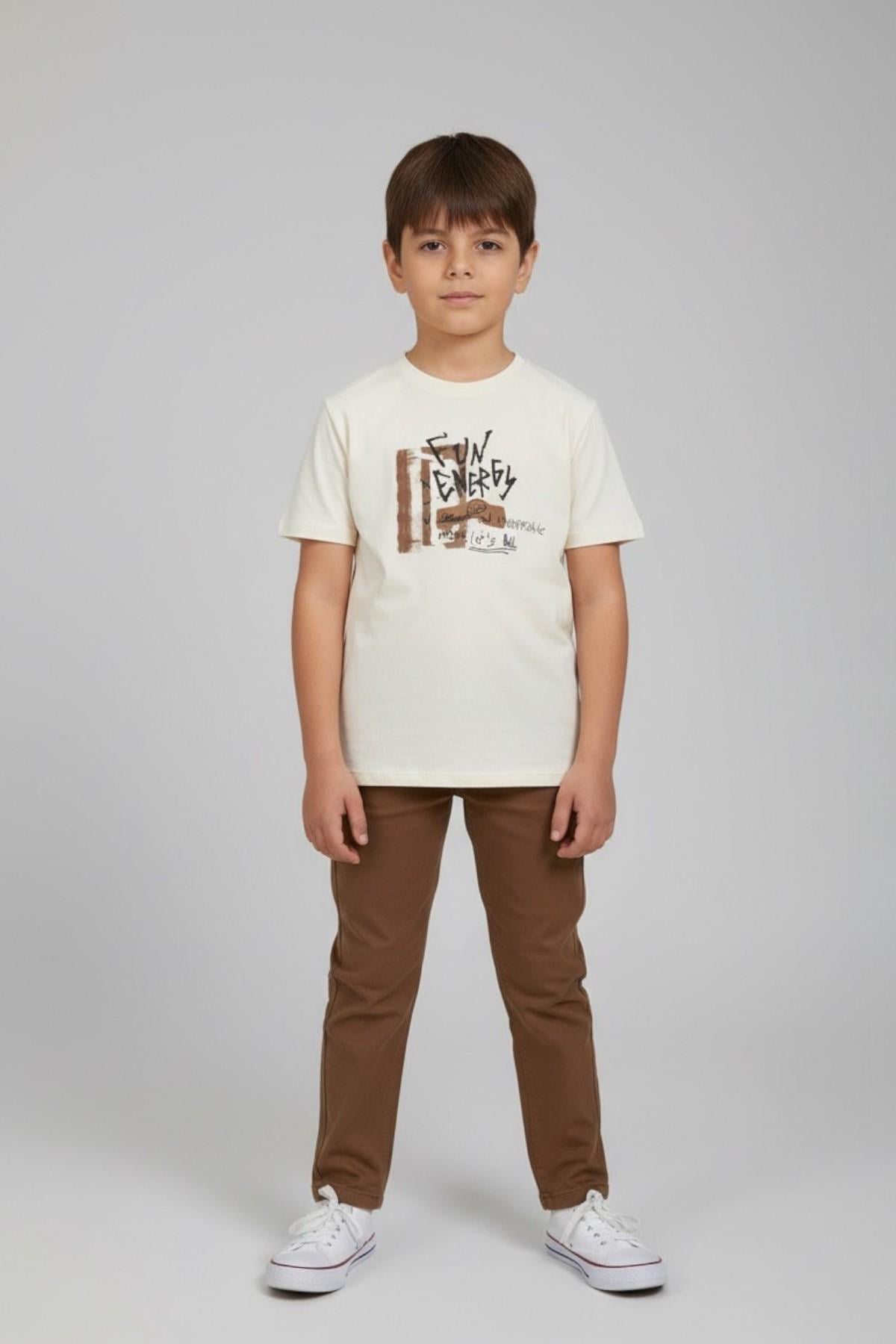 Jacklions Erkek Çocuk 4-14 Yaş Sırt Baskılı Kısa Kol T-Shirt Taş Rengi