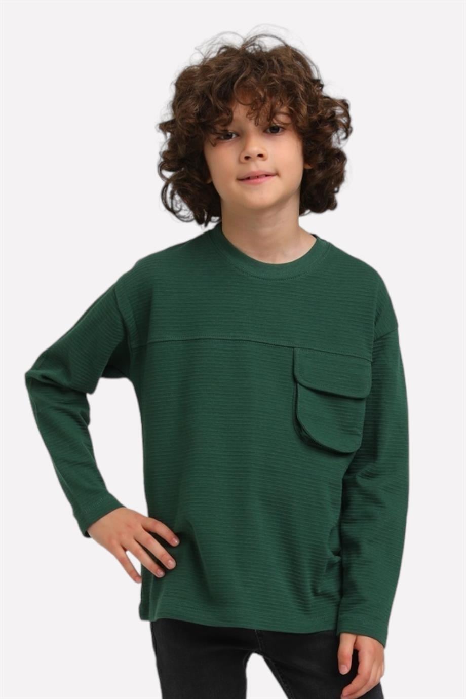 Jacklions Erkek Çocuk Cep Detaylı %100 Pamuk T-shirt 1675 Haki