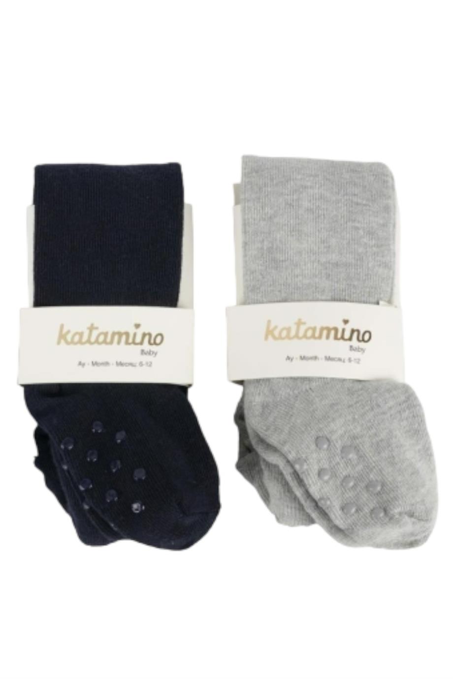 Katamino Erkek Bebek Kaydırmaz Taban Külotlu Çorap K38036 Gri