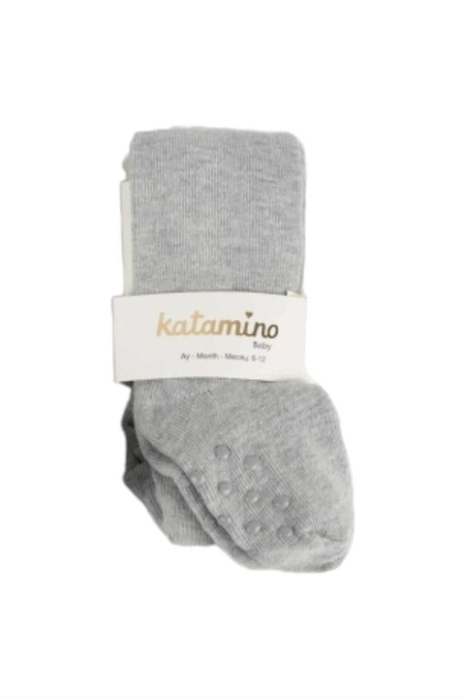 Katamino Erkek Bebek Kaydırmaz Taban Külotlu Çorap K38036 Gri