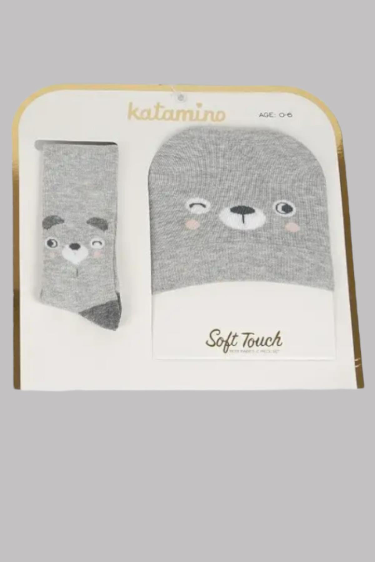 Katamino Erkek Bebek Şapkalı Külotlu Çorap Takım K51003 Gri