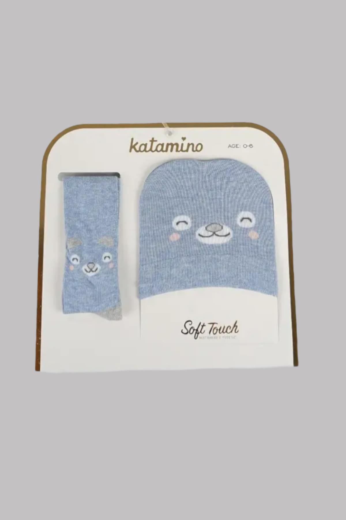 Katamino Erkek Bebek Şapkalı Külotlu Çorap Takım K51003 Mavi