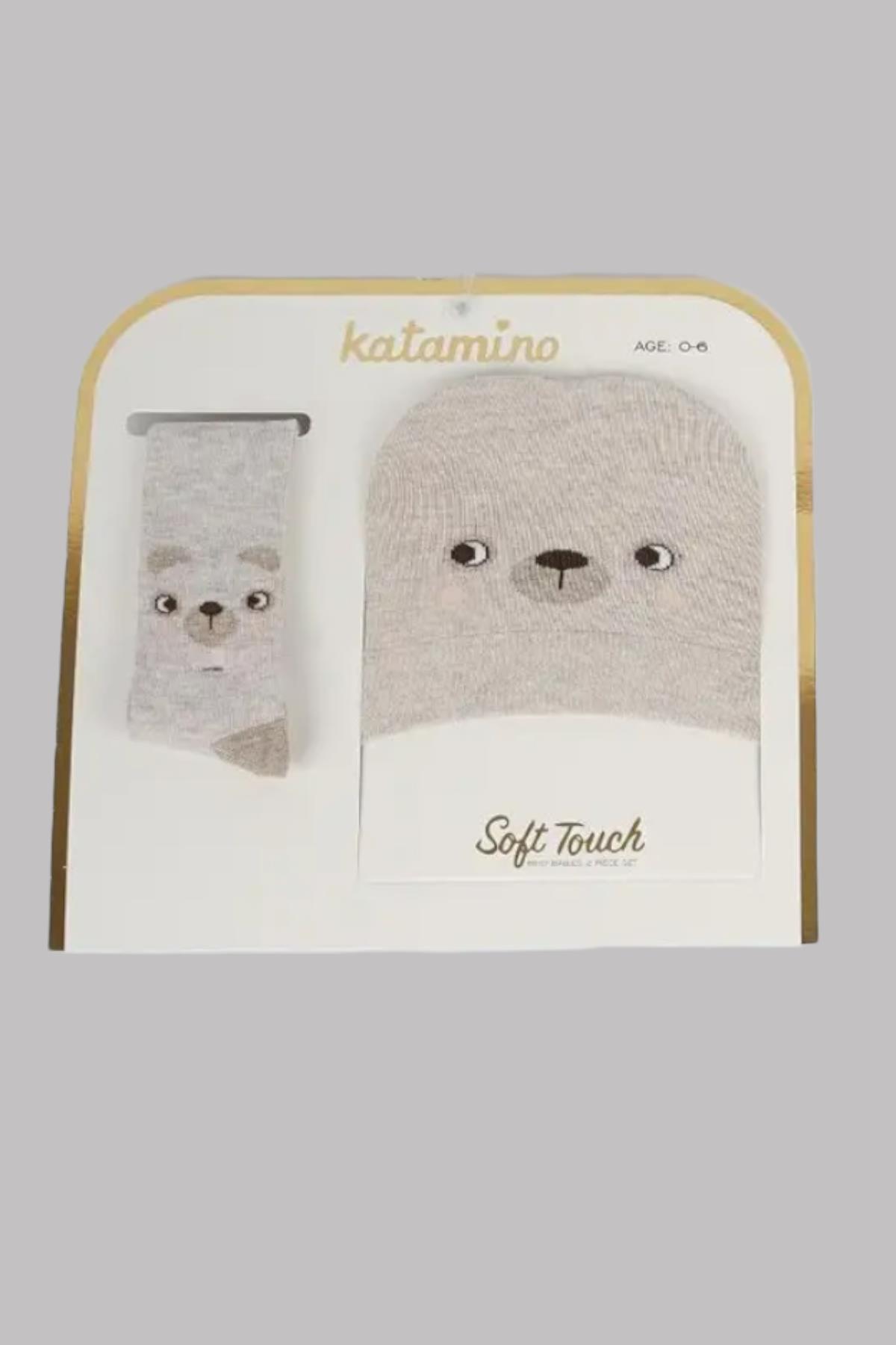 Katamino Erkek Bebek Şapkalı Külotlu Çorap Takım K51003 Vizon