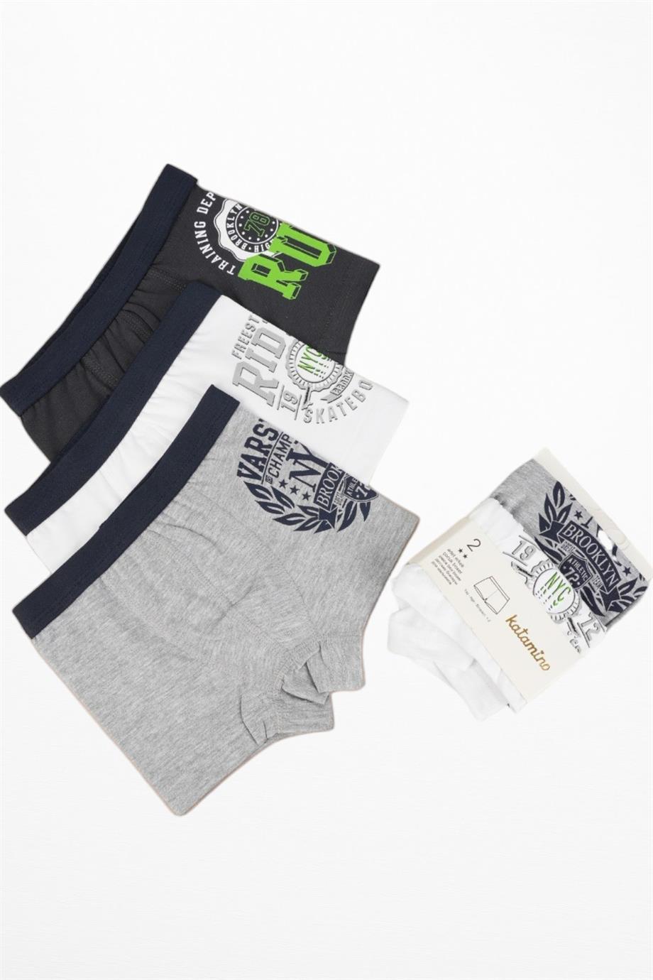 Katamino Erkek Çocuk Baskılı İkili Boxer Set K128327 Gri