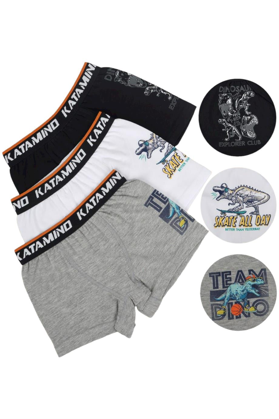 Katamino Erkek Çocuk Dinazor Baskılı İkili Boxer Set 128279 Gri-Beyaz