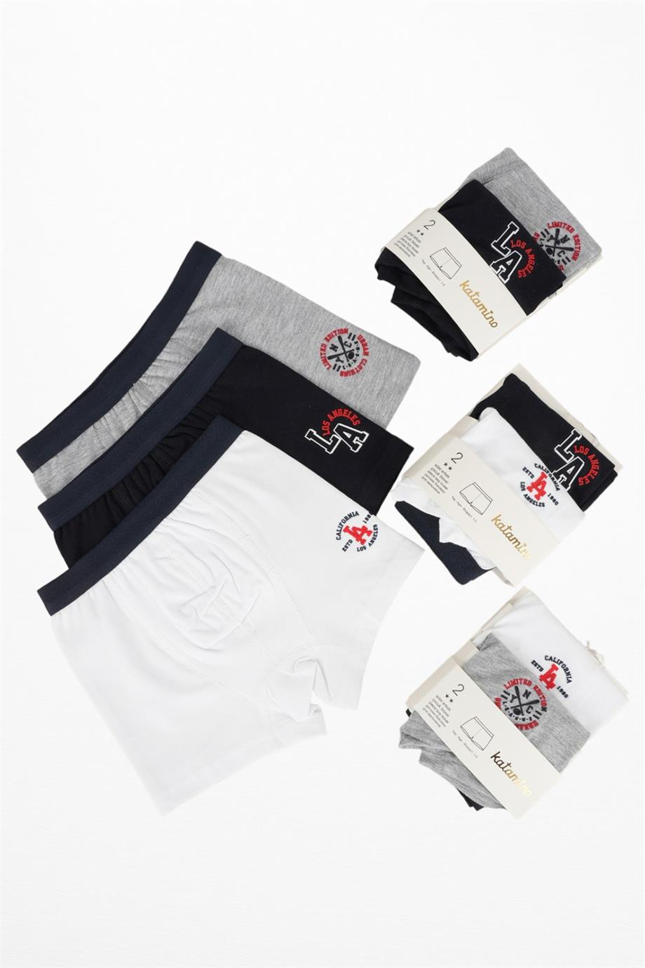 Katamino Erkek Çocuk Kabartma Desen İkili Boxer Set K128321 Gri