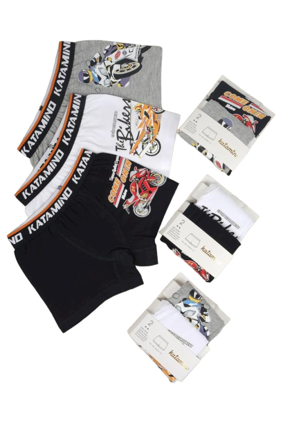 Katamino Erkek Çocuk Motorsikletli 2'li Boxer Set 128270 Gri-Beyaz