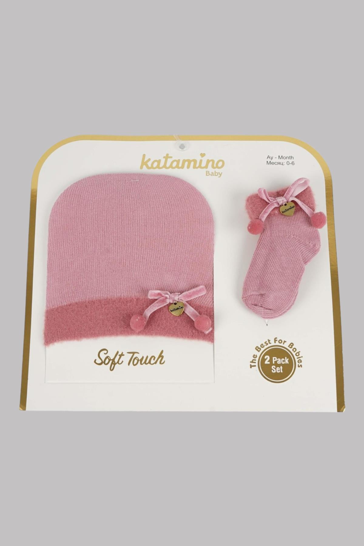 Katamino Kız Bebek Şapkalı Soket Takım K54001 Pembe