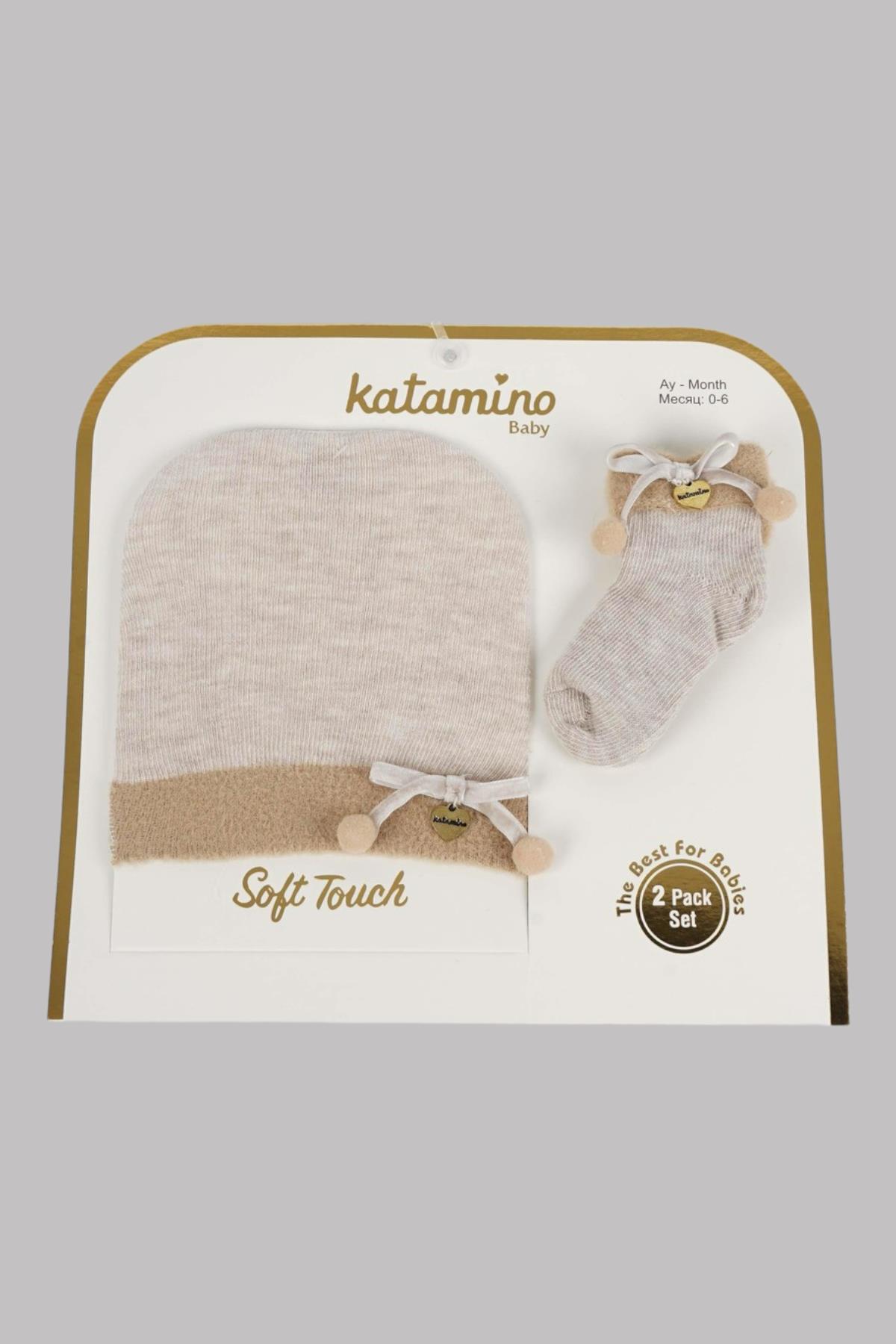 Katamino Kız Bebek Şapkalı Soket Takım K54001 Vizon