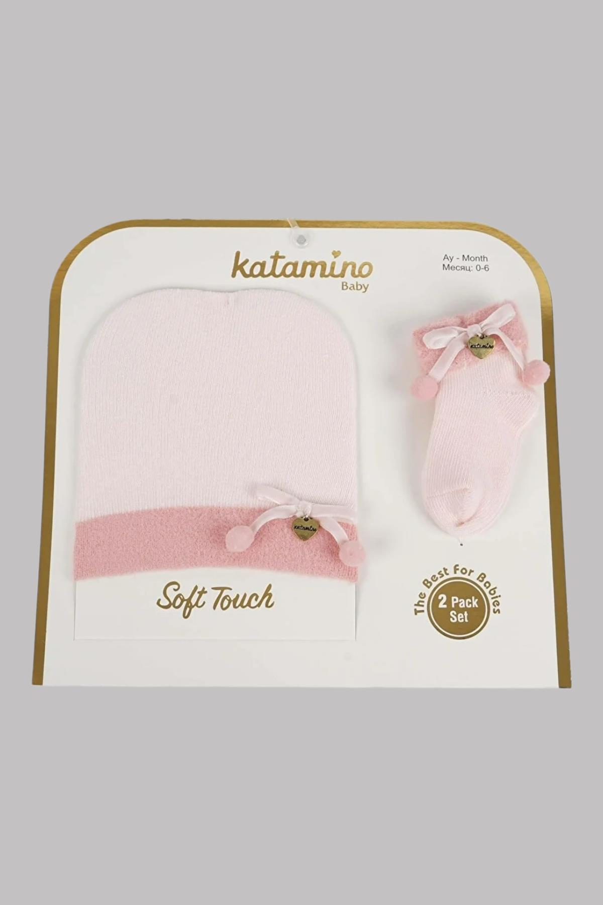 Katamino Kız Bebek Şapkalı Soket Takım K54001 Pudra