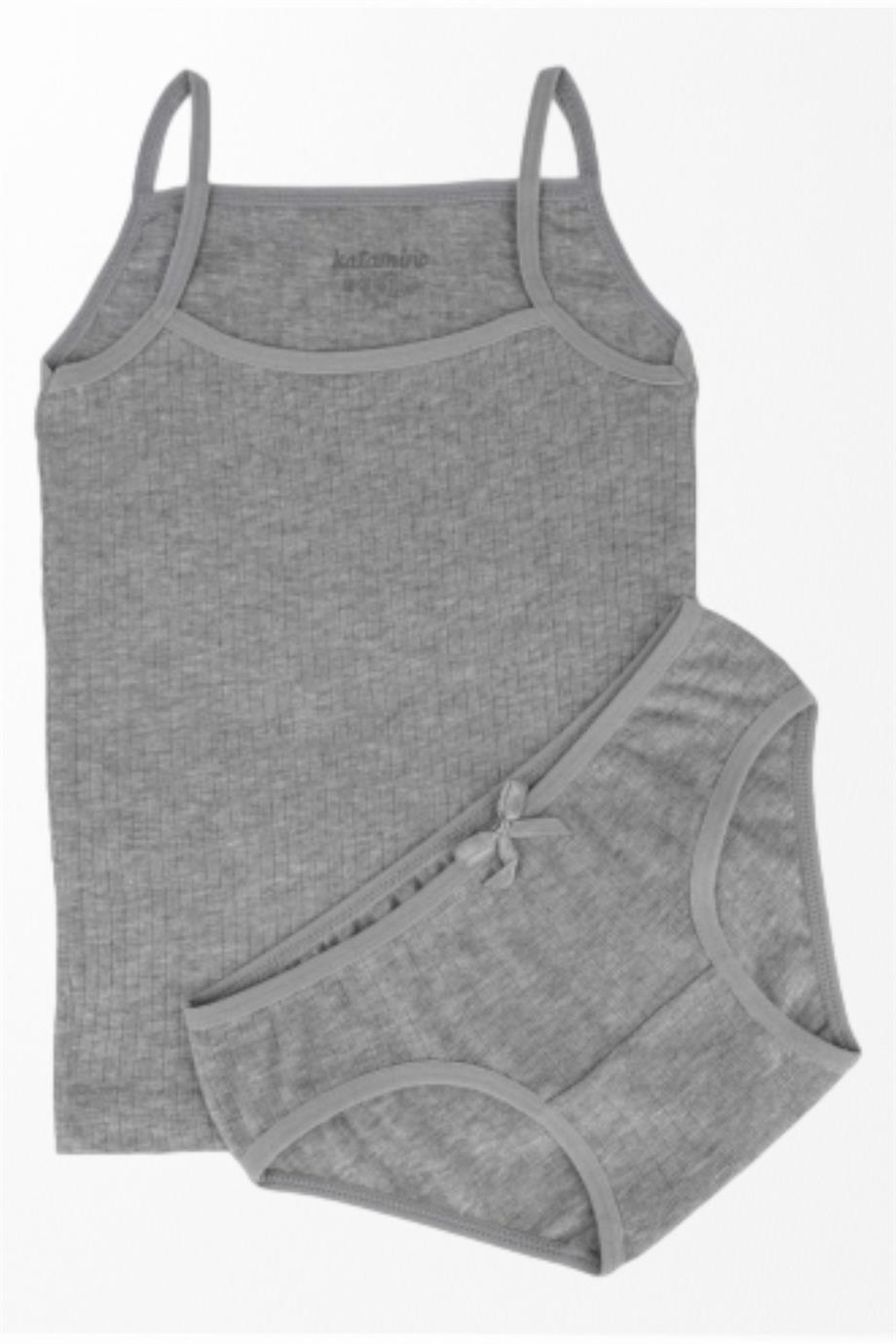Katamino Kız Çocuk %100 Pamuk İp Askılı Atlet Slip Takım K128293 Gri