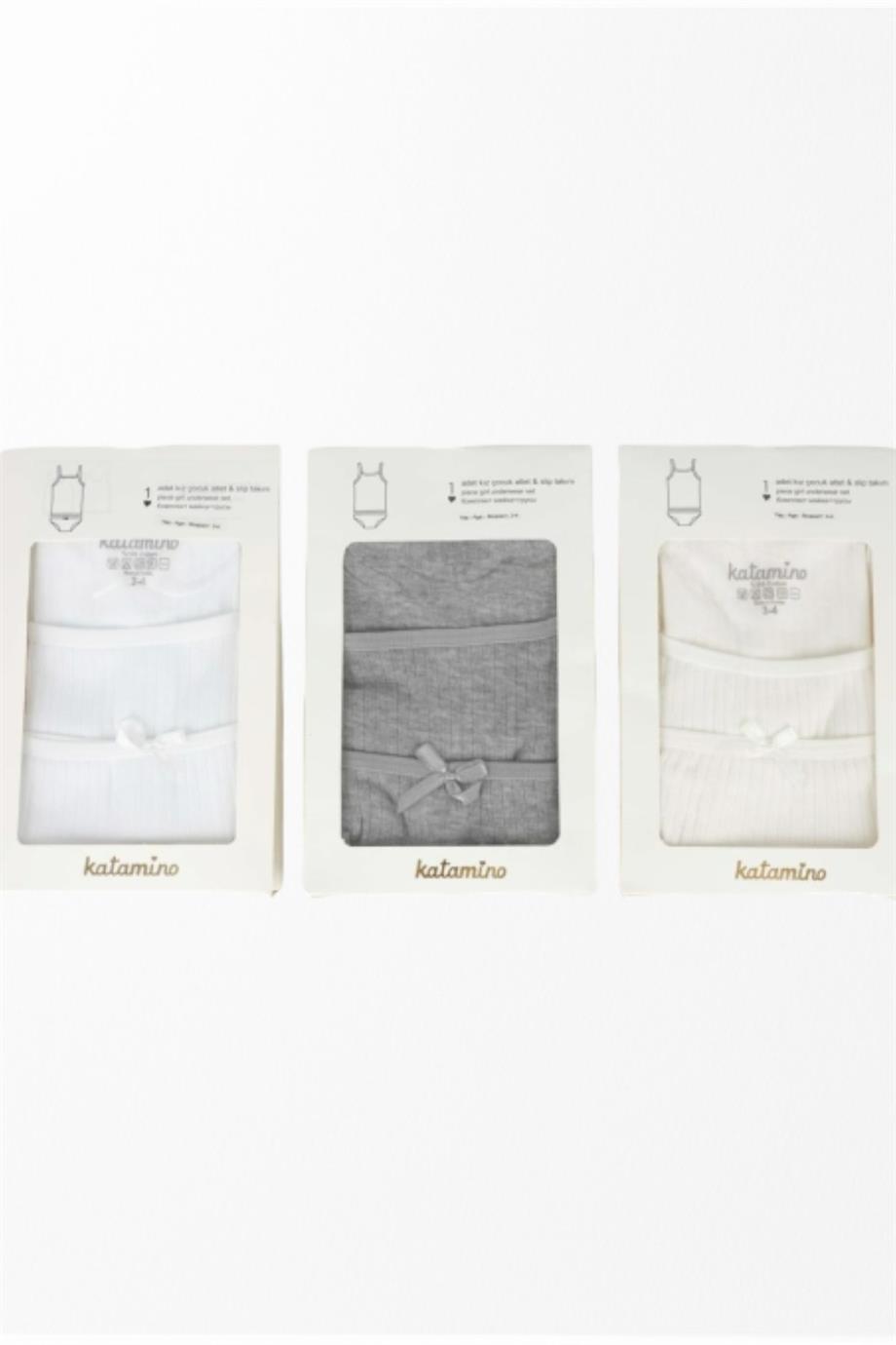 Katamino Kız Çocuk %100 Pamuk İp Askılı Atlet Slip Takım K128293 Beyaz