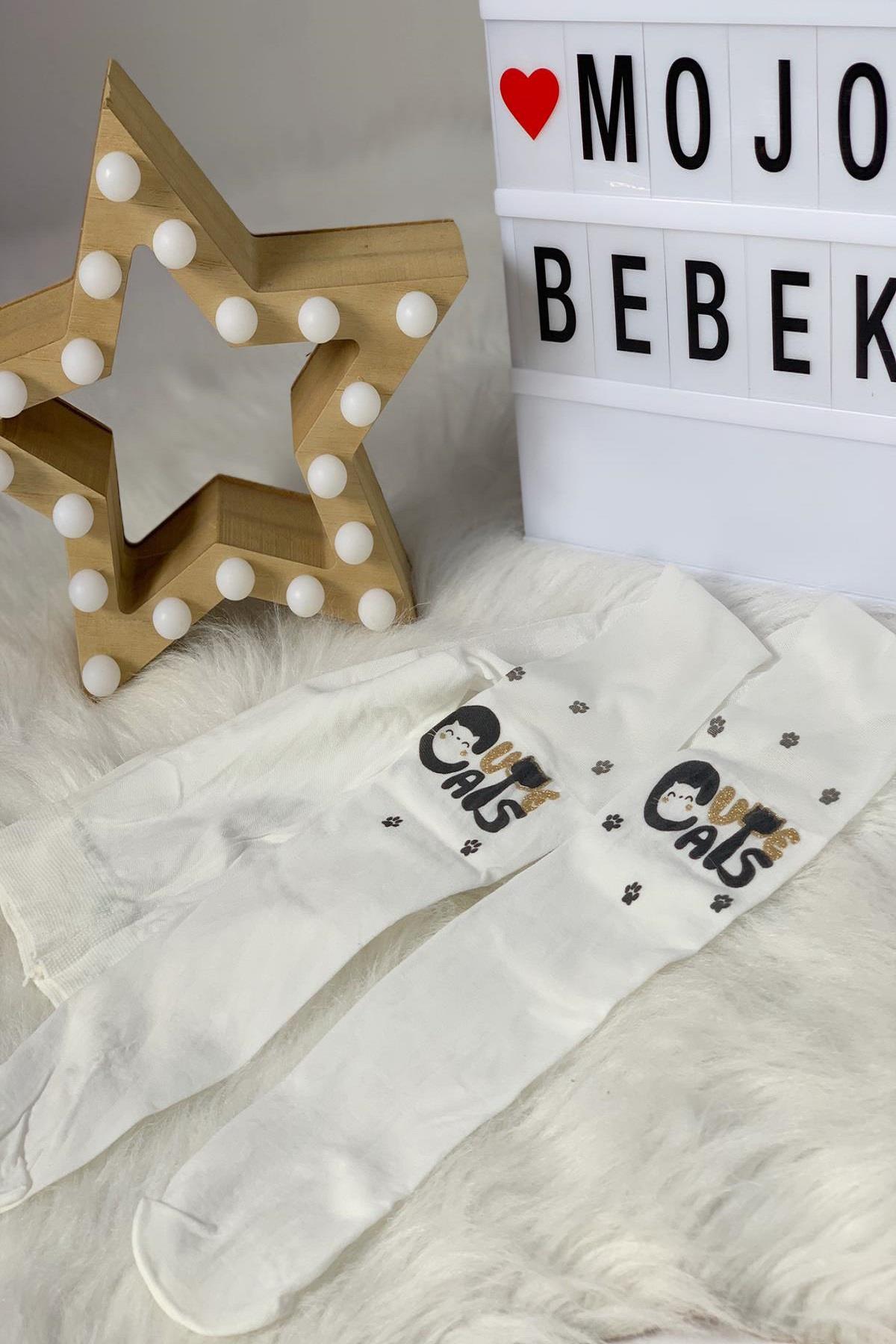 Katamino Kız Çocuk Cute Cats Baskılı İnce Külotlu Çorap K60134 Ekru