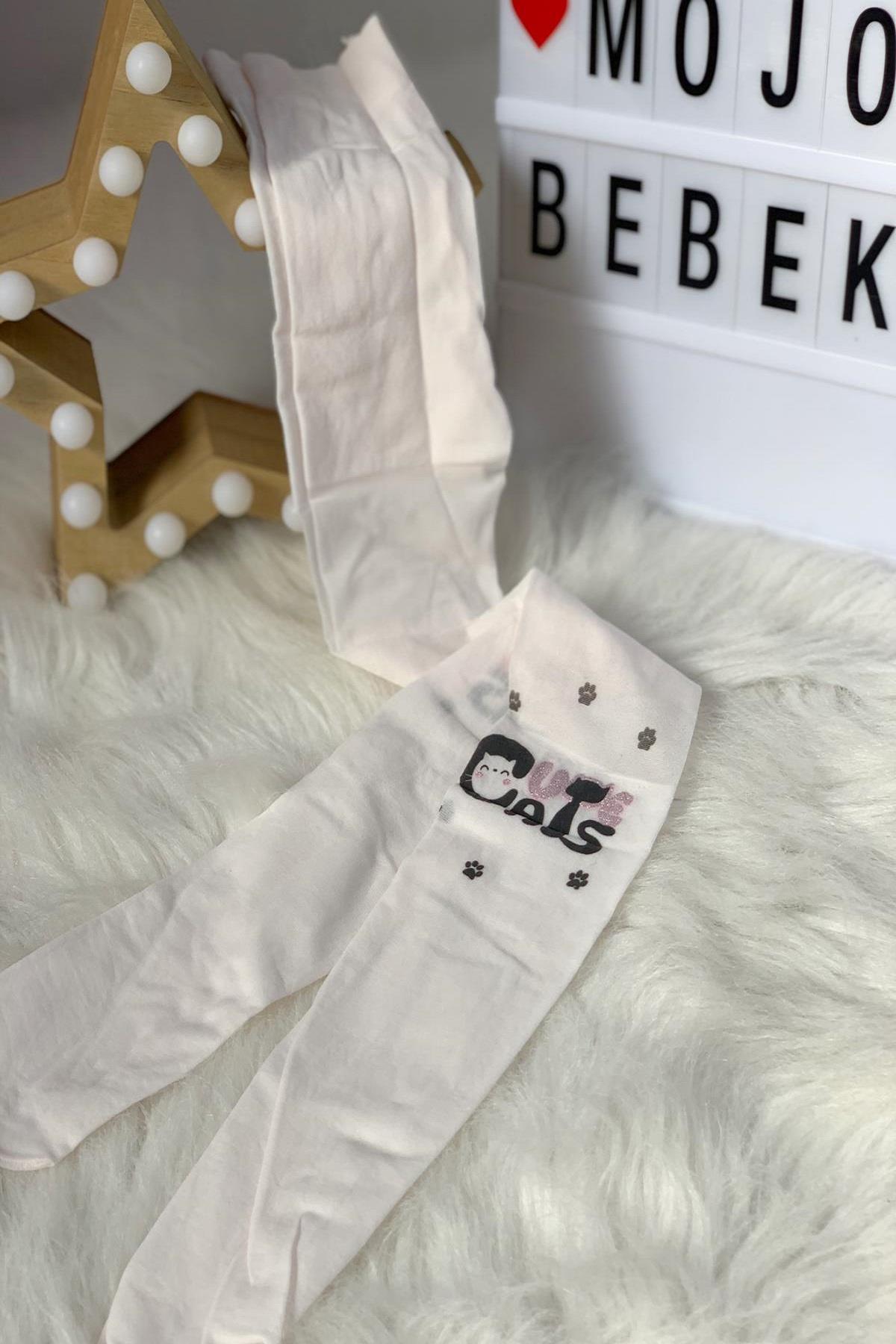 Katamino Kız Çocuk Cute Cats Baskılı İnce Külotlu Çorap K60134 Pudra