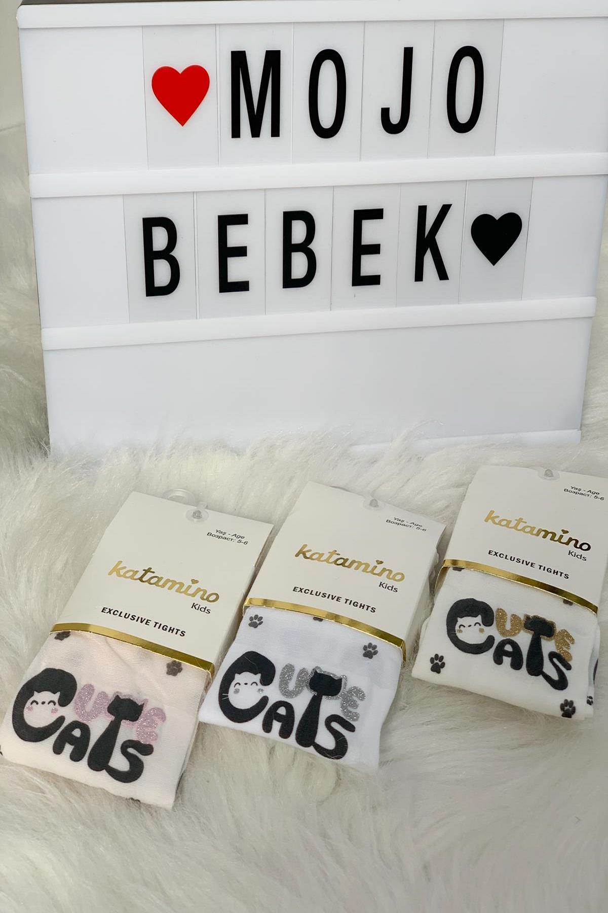Katamino Kız Çocuk Cute Cats Baskılı İnce Külotlu Çorap K60134 Pudra