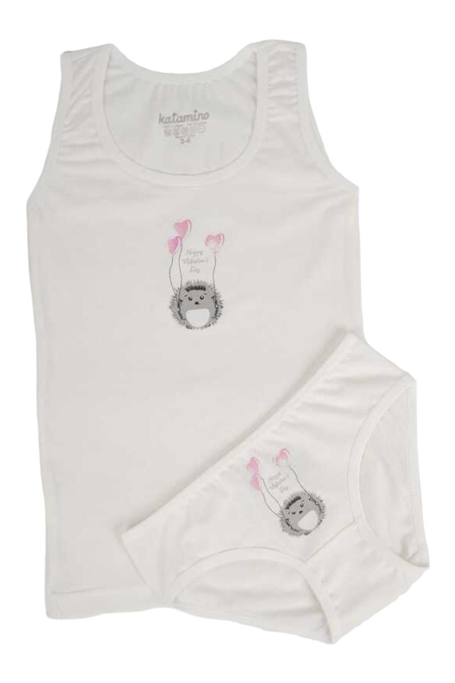 Katamino Kız Çocuk Kirpili Geniş Askılı Atlet Slip Takım K128089 Krem