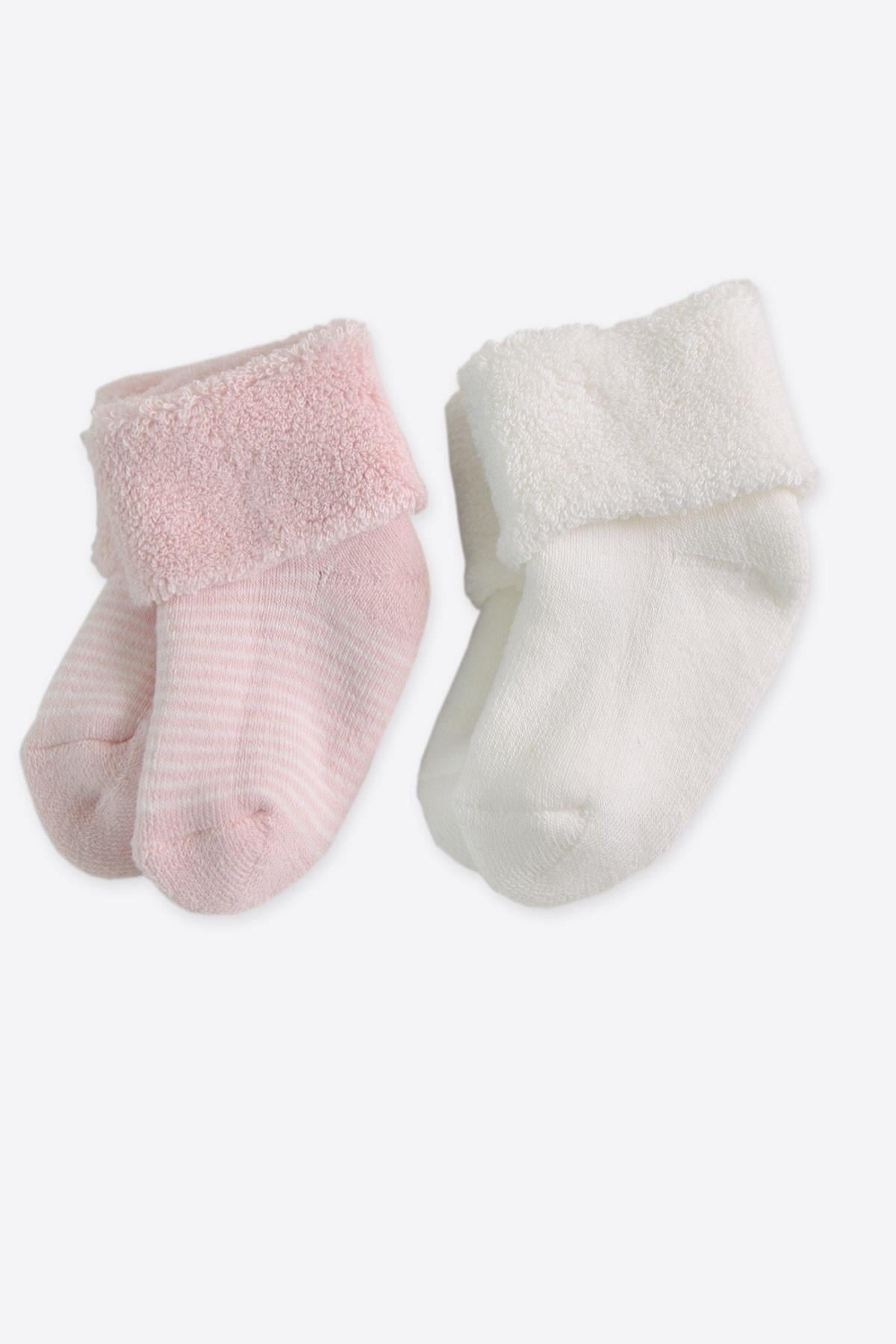 Kitikate Bebek Organik 2'li Çizgili Havlu Çorap 60898 Pembe