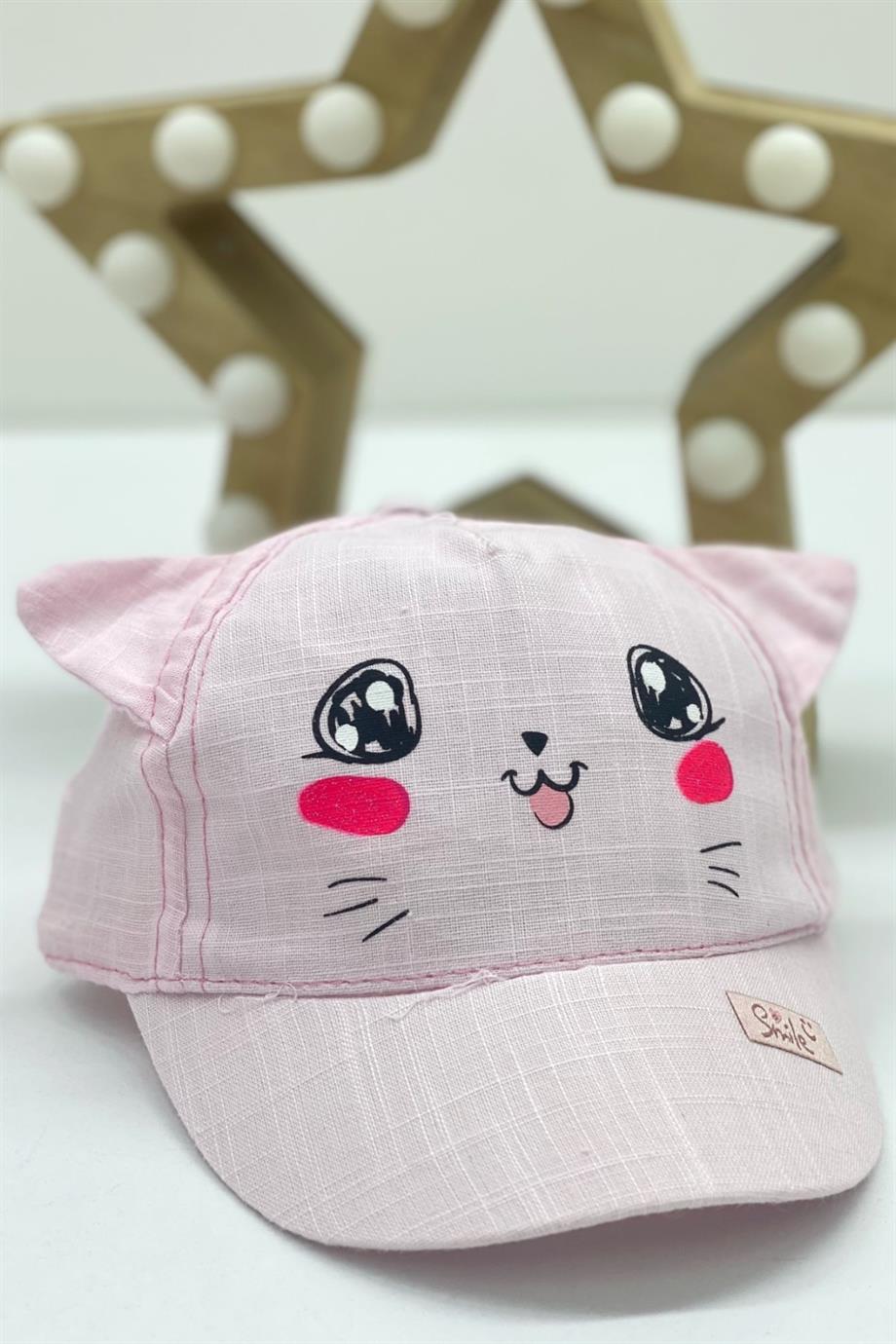 Kitti Kız Bebek Kedili Kasket Şapka Y800006 Pembe