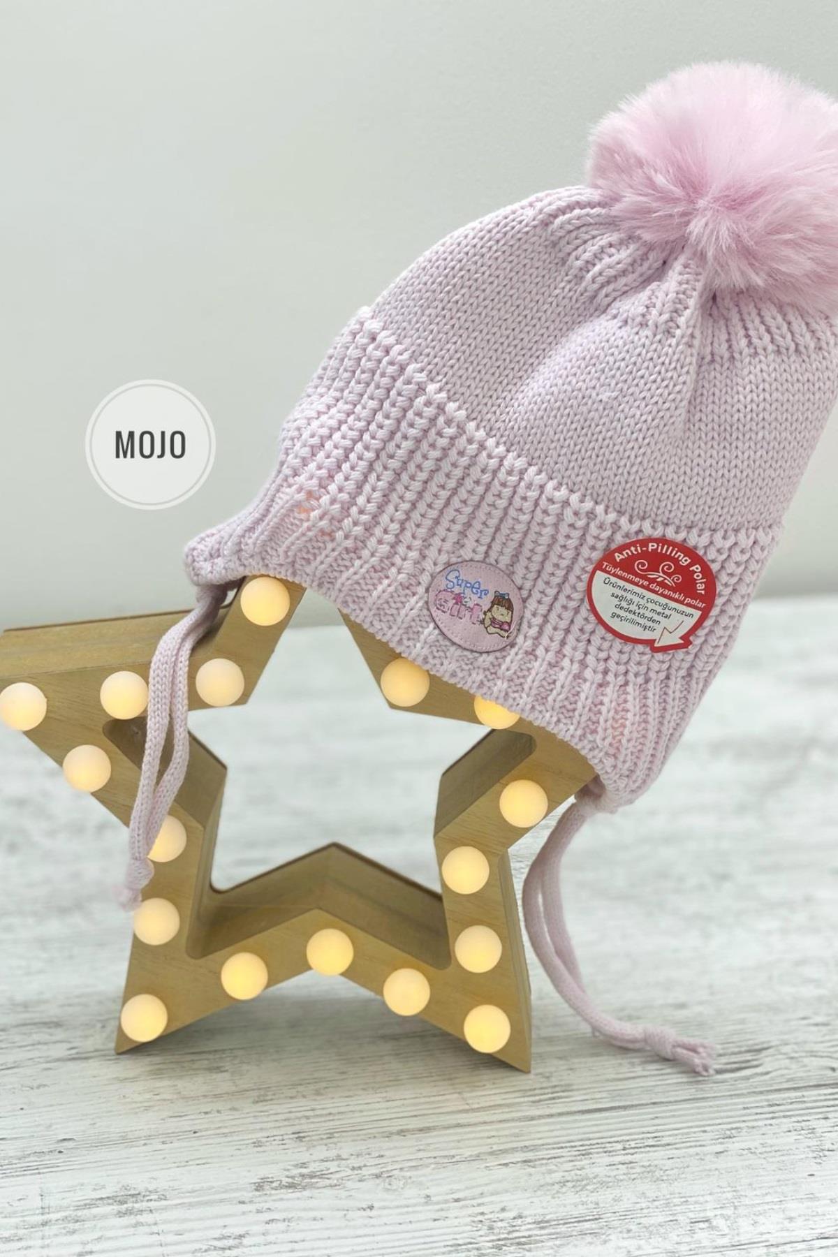 Kitti Kız Bebek Kulaklıklı İçi Polar Bere K22110-01 Pudra