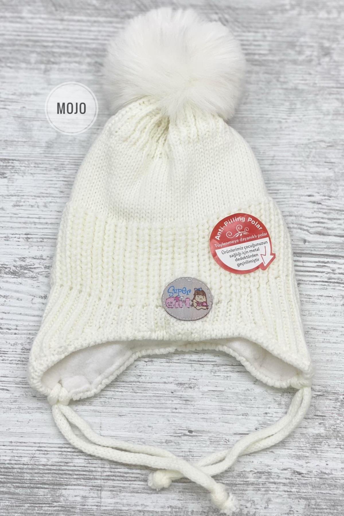 Kitti Kız Bebek Kulaklıklı İçi Polar Bere K22110-01 Krem