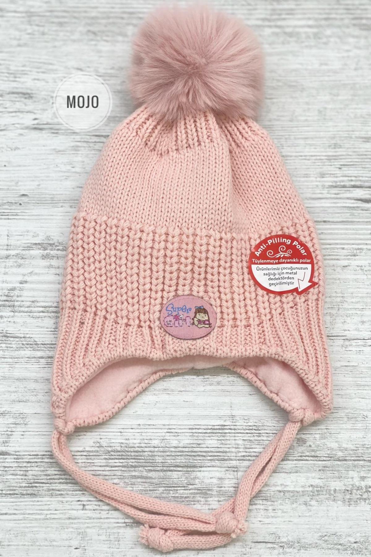 Kitti Kız Bebek Kulaklıklı İçi Polar Bere K22110-01 Pembe