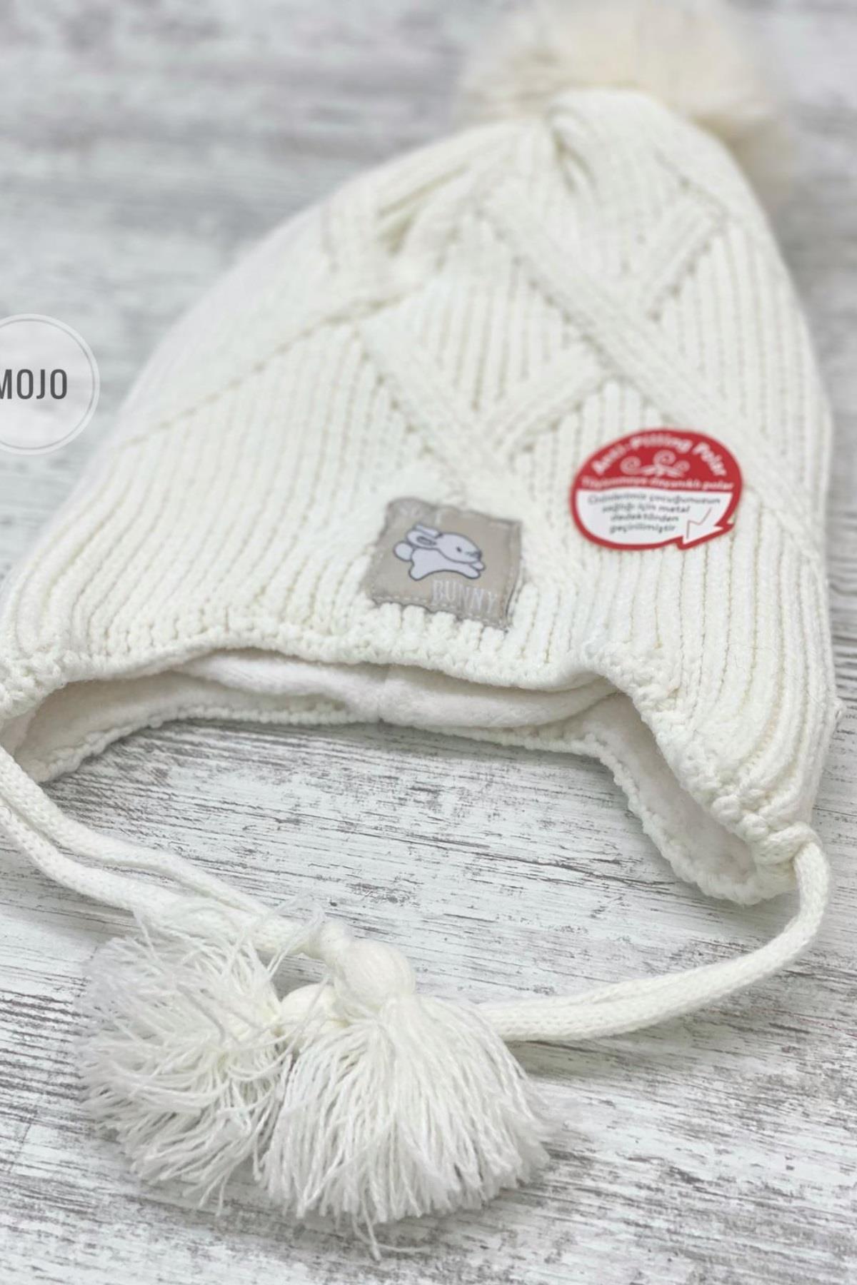 Kitti Kız Çocuk 4-8 Yaş Anti-Pilling Polar Astarlı Kulaklıklı Bere Krem