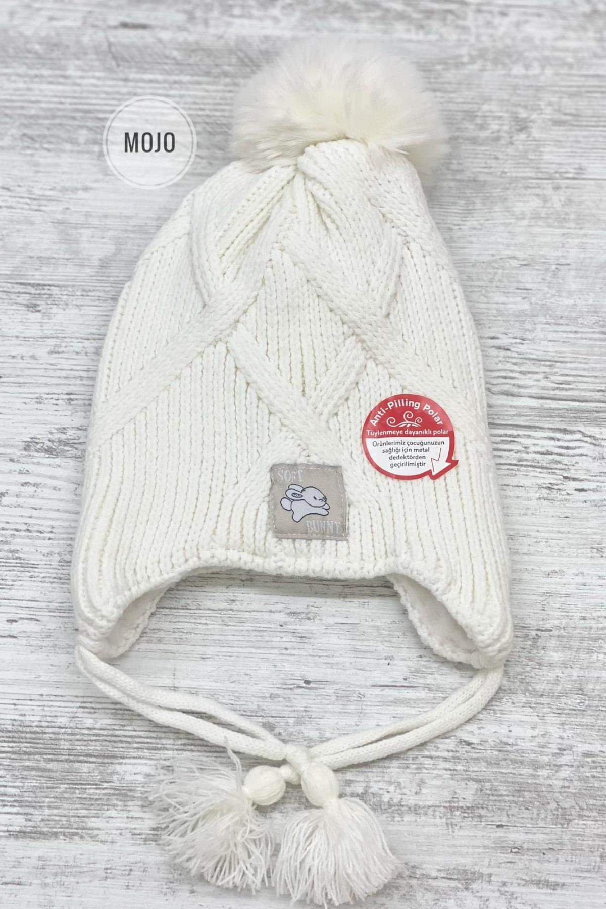 Kitti Kız Çocuk 4-8 Yaş Anti-Pilling Polar Astarlı Kulaklıklı Bere Krem