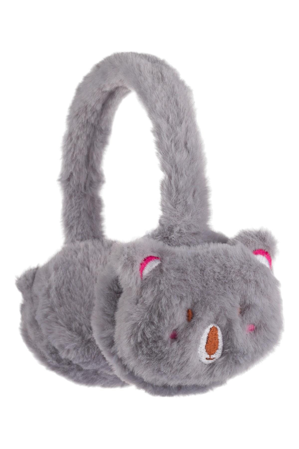 Kitti Unisex Çocuk Hayvan Figürlü Peluş Kulaklık K2310005 Gri