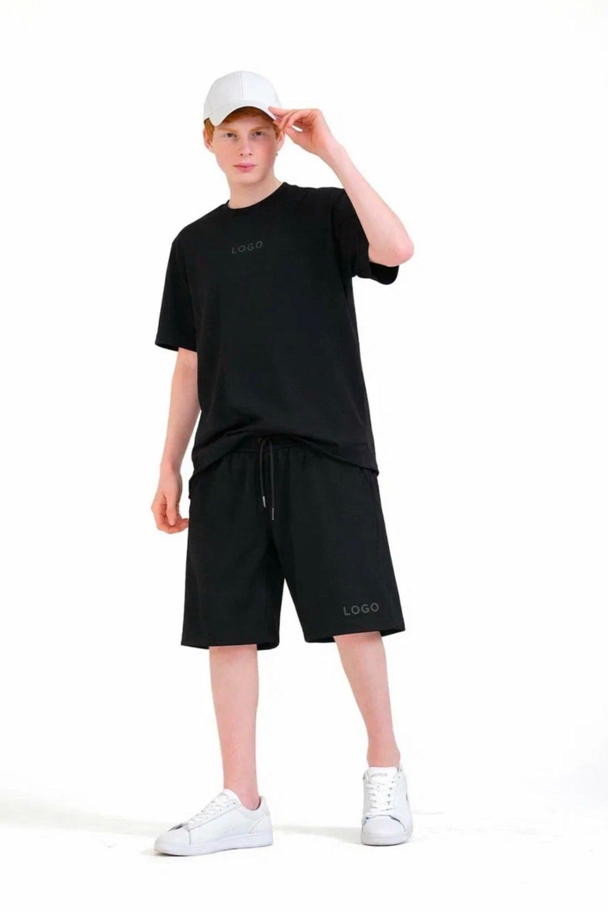Loco Loco Erkek Çocuk 9-15 Yaş Oysho Kumaş Oversize Şortlu Takım Siyah