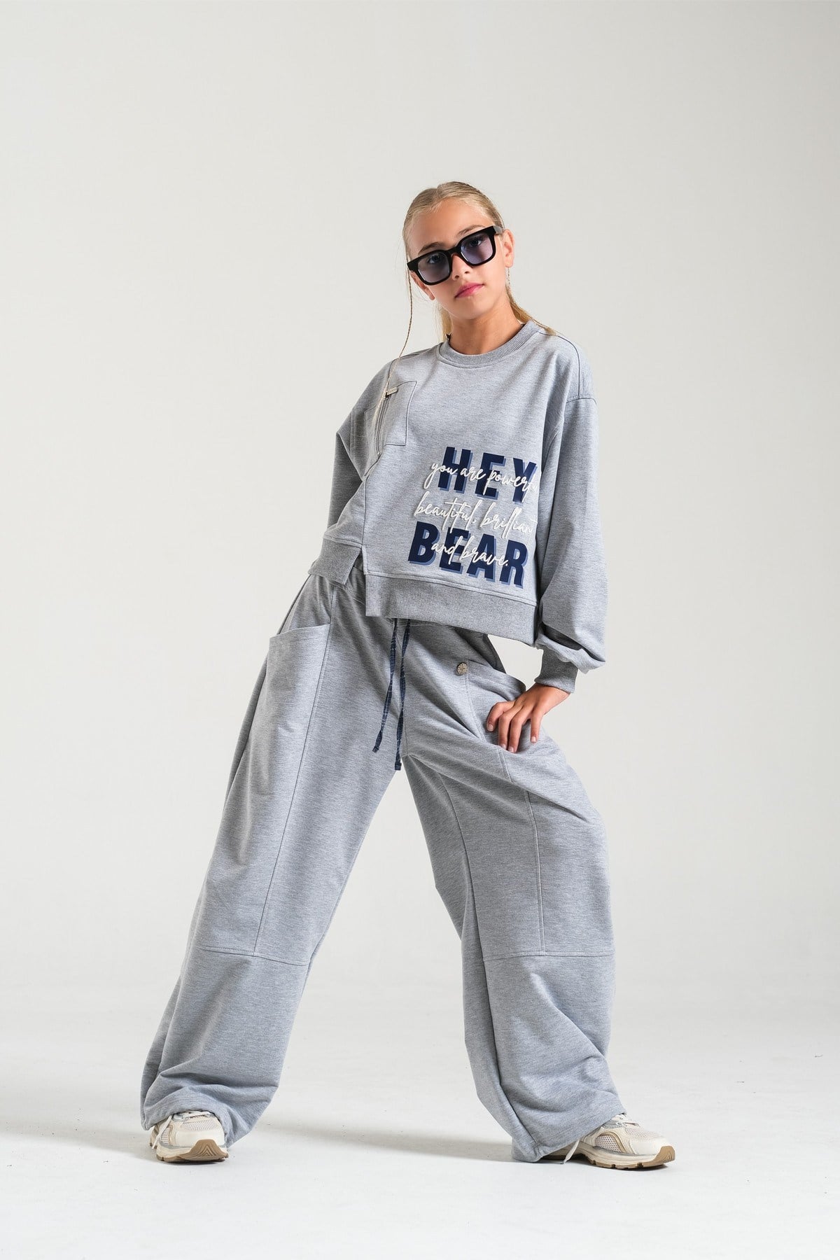 Loco Loco Kız Çocuk 9-15 Yaş Fermuar Detaylı Sweatshirt Gri