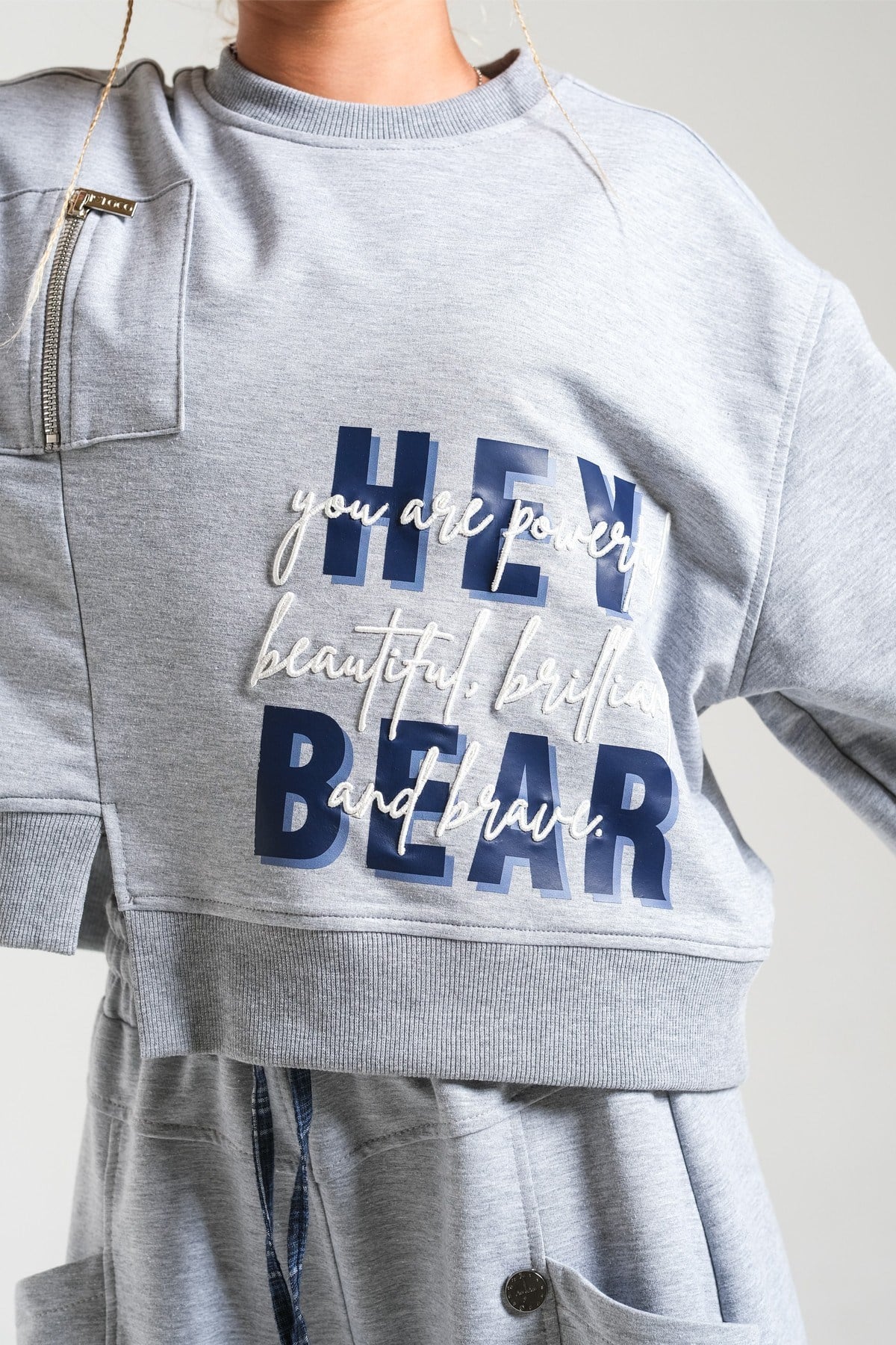 Loco Loco Kız Çocuk 9-15 Yaş Fermuar Detaylı Sweatshirt Gri