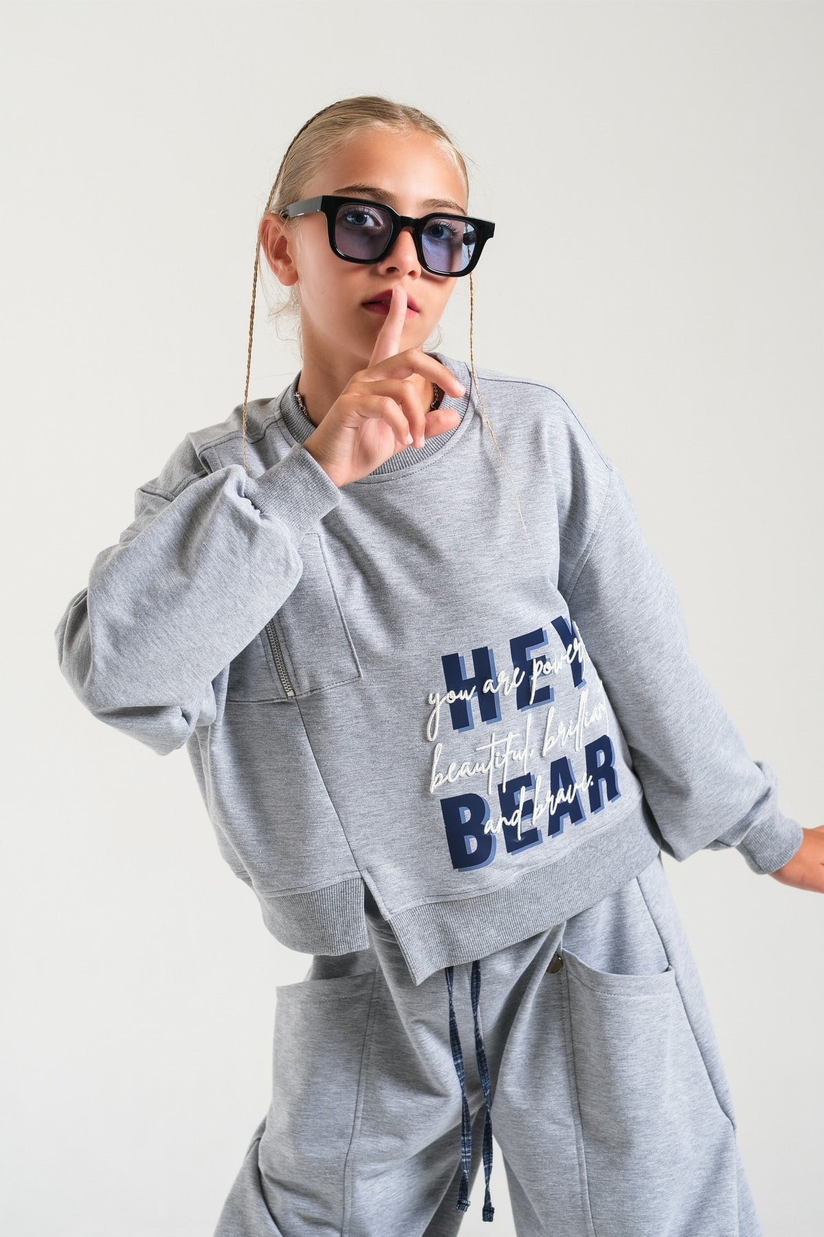 Loco Loco Kız Çocuk 9-15 Yaş Fermuar Detaylı Sweatshirt Gri