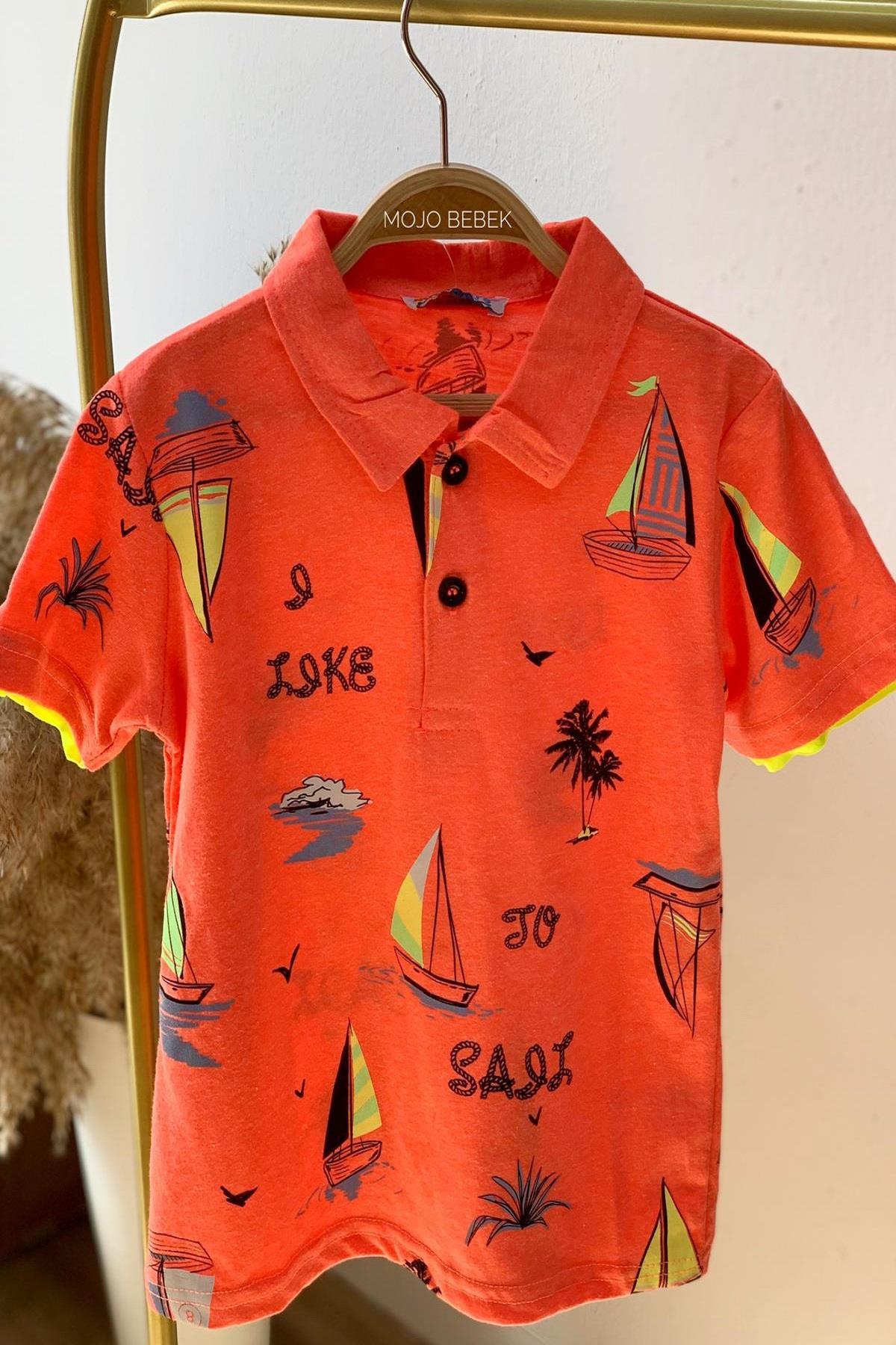 Mackays Erkek Çocuk Yelkenli Polo Yaka Neon T-shirt T833 Turuncu