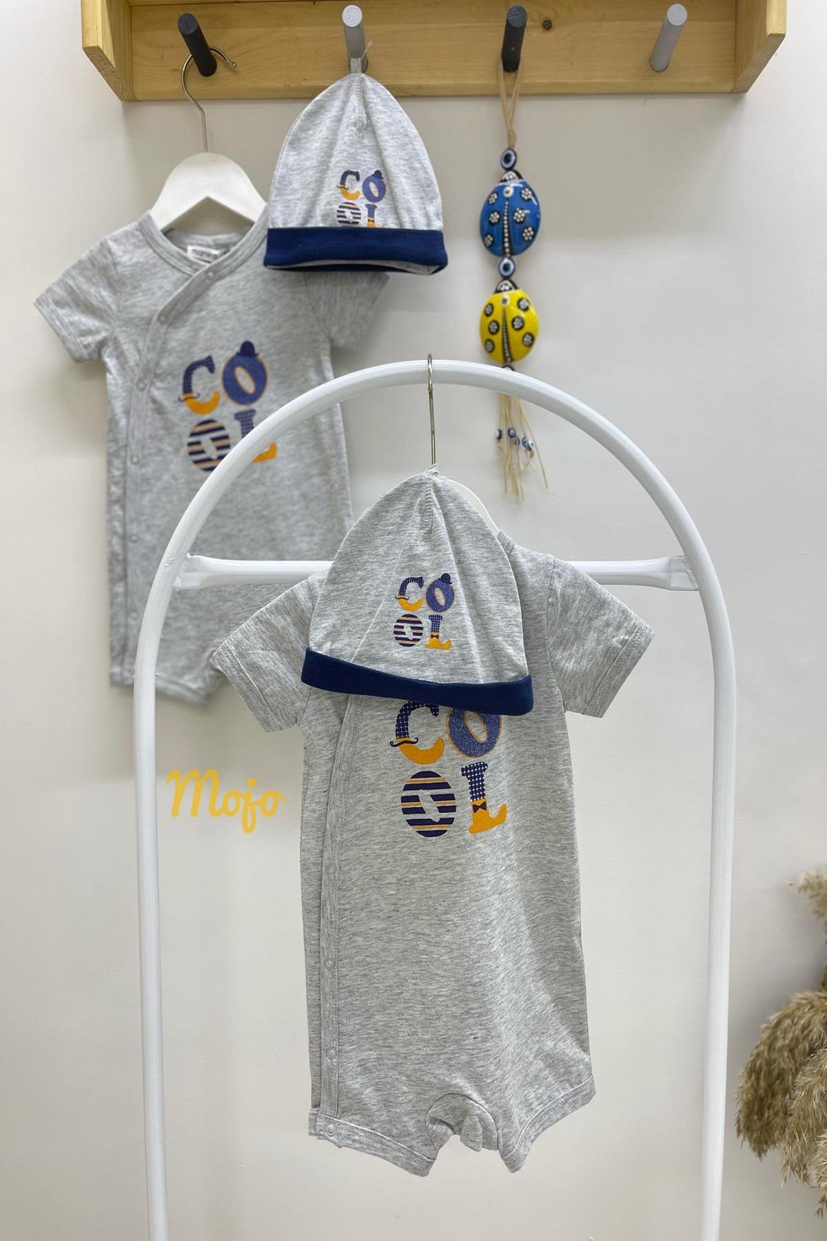 Mamino Erkek Bebek Şort Tulum ve  Şapka Set 9049 Gri