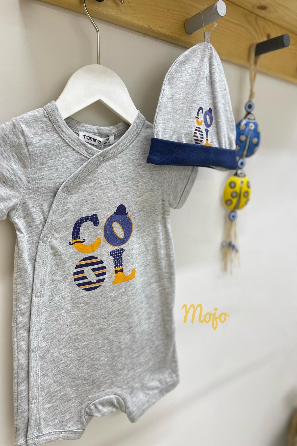 Mamino Erkek Bebek Şort Tulum ve  Şapka Set 9049 Gri
